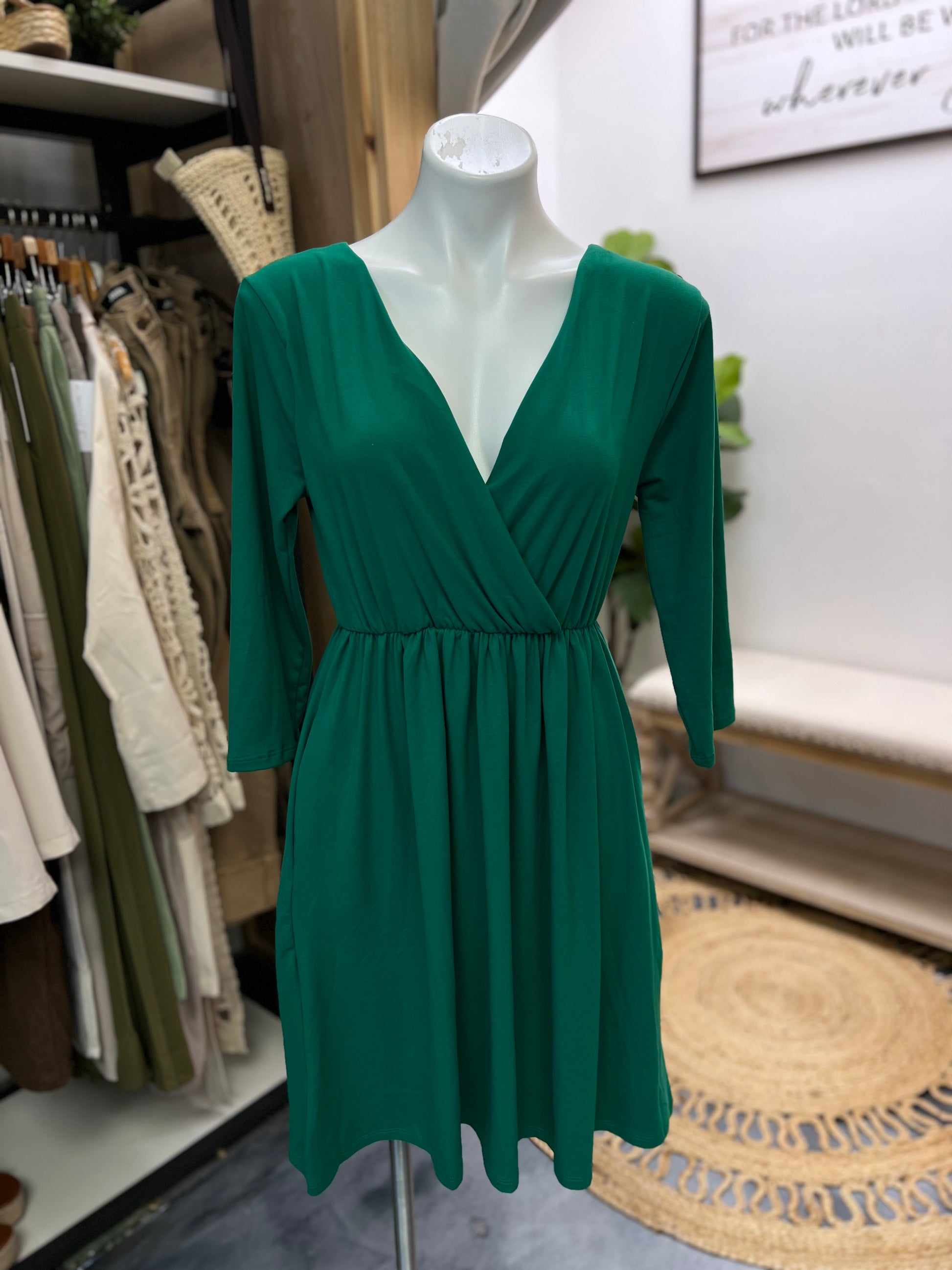 Green V Neck Midi Dress