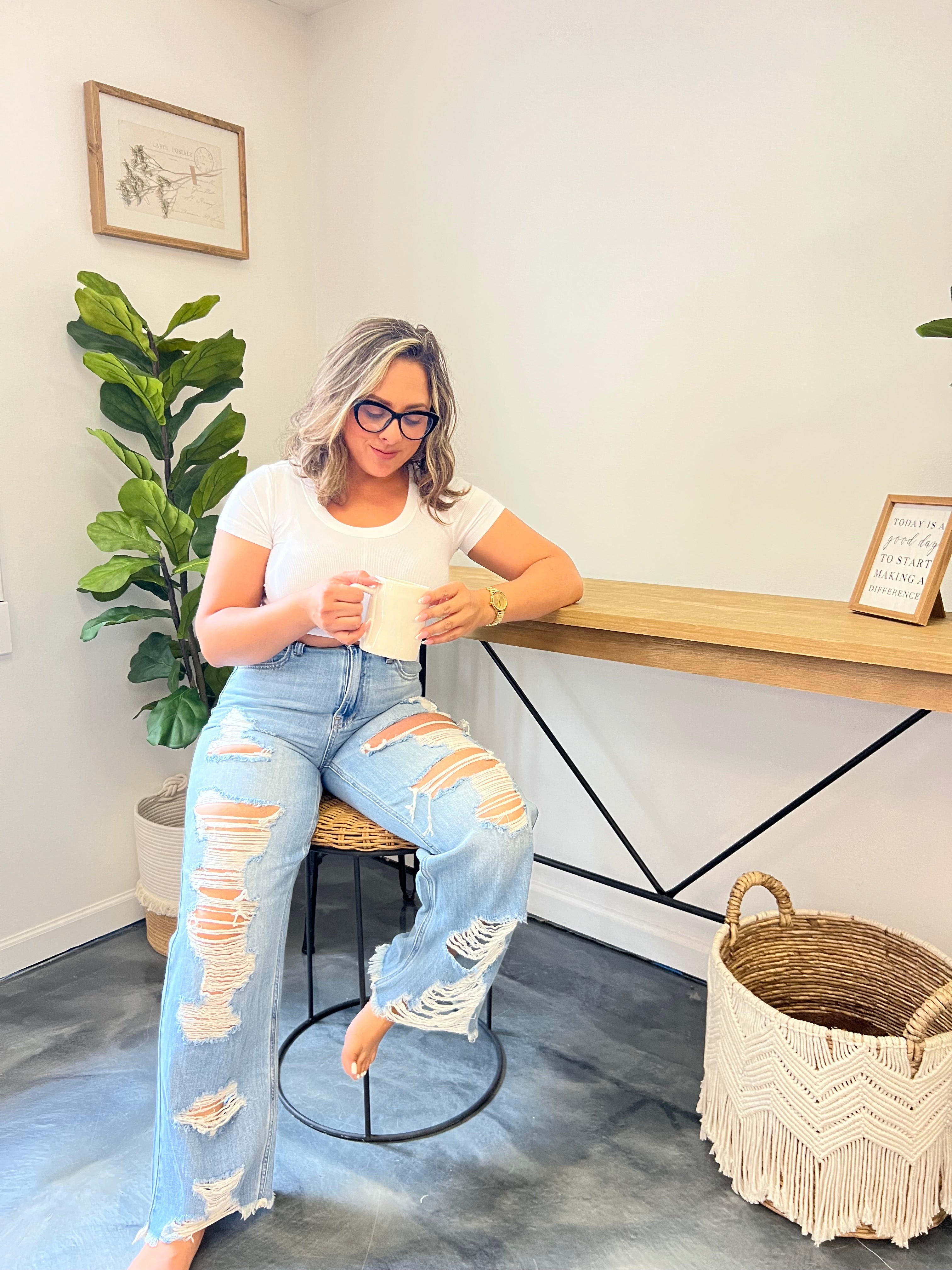 Ultra Distressed High Wide Leg Jean