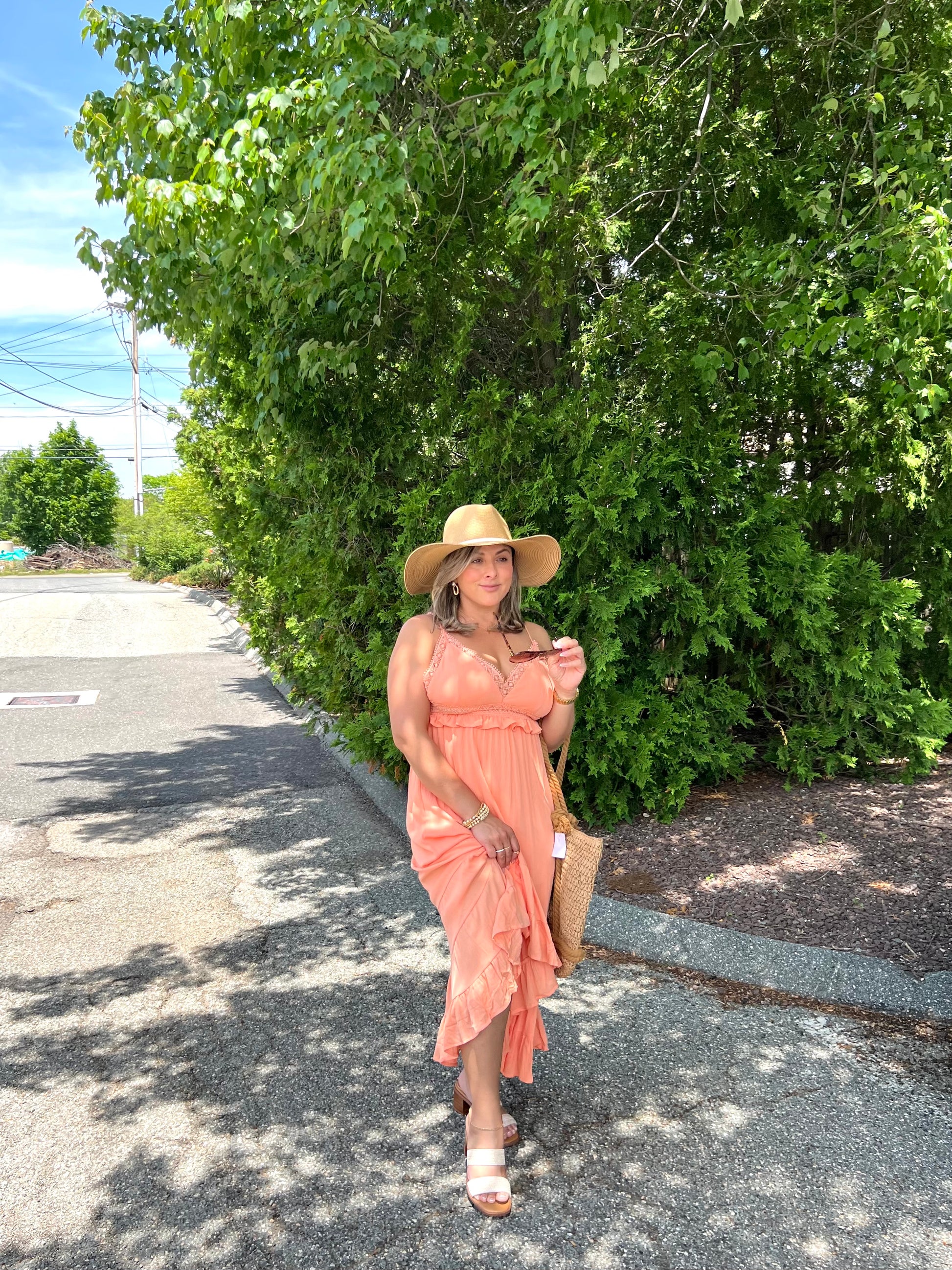 Coral Eyelet Maxi Dress