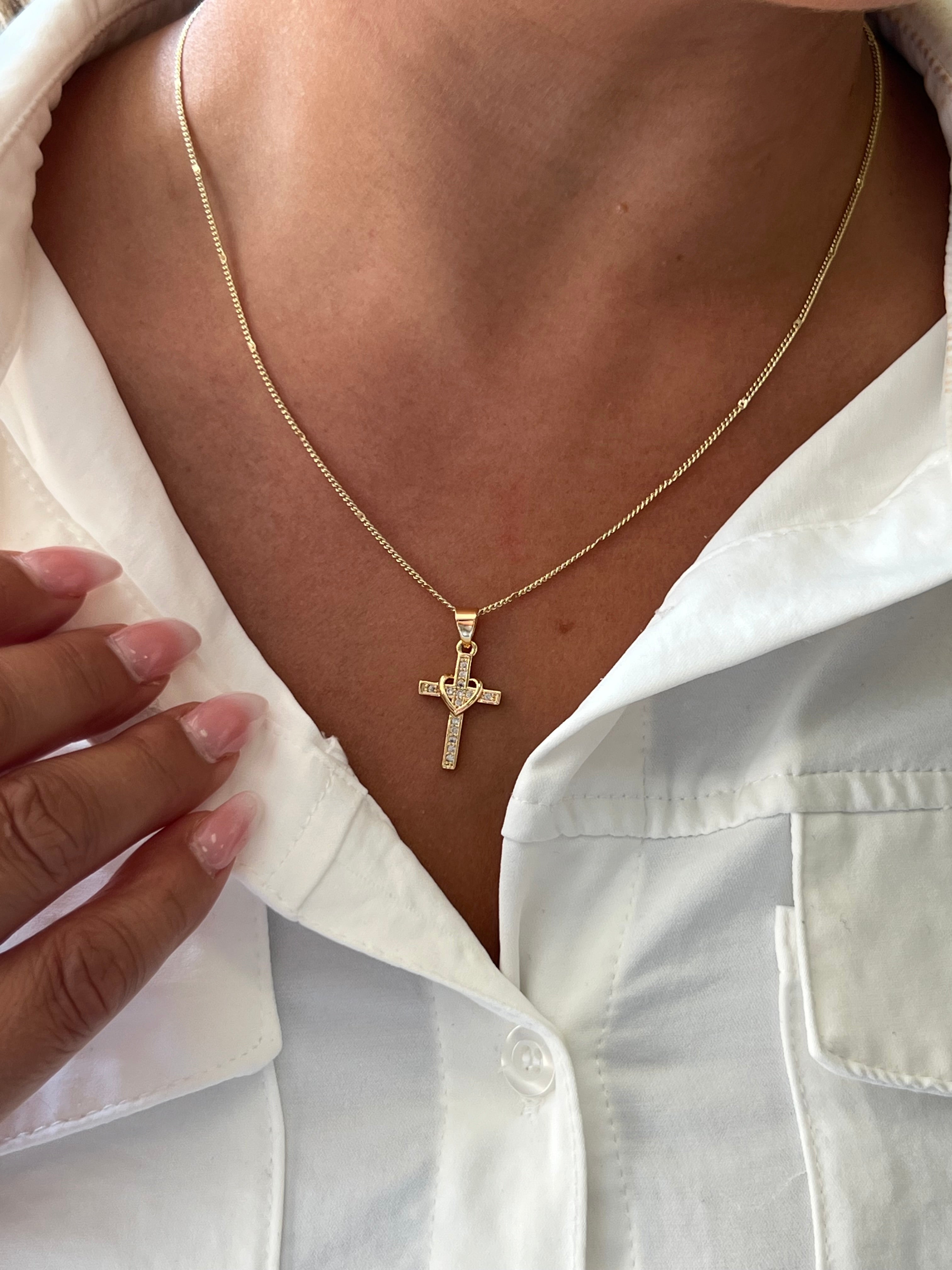 Gold Heart Cross Necklace