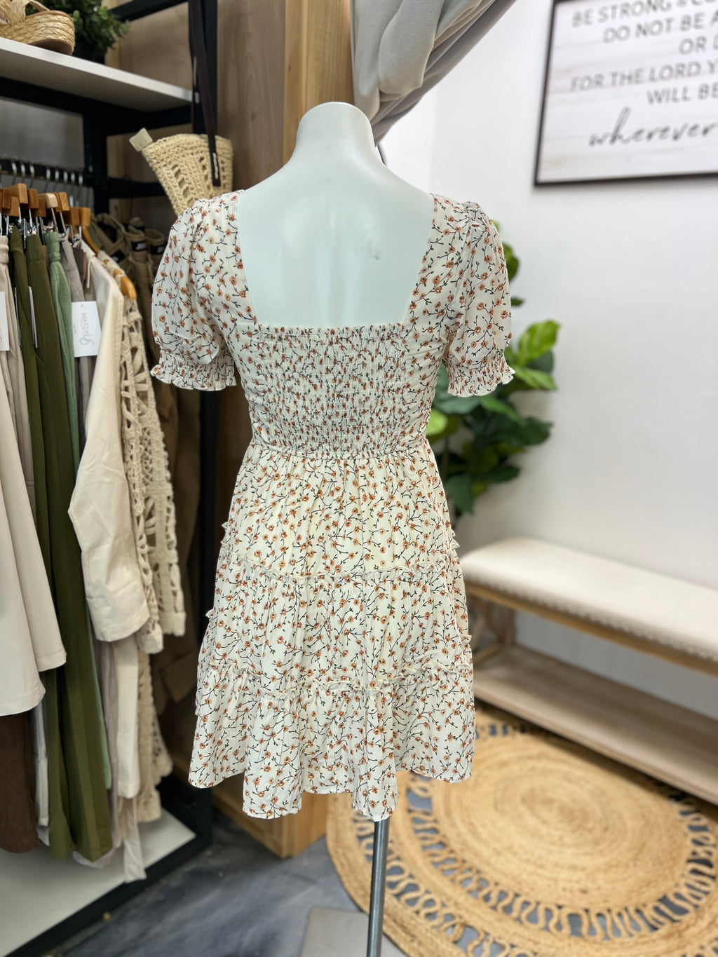 Neutral Floral Mini Dress