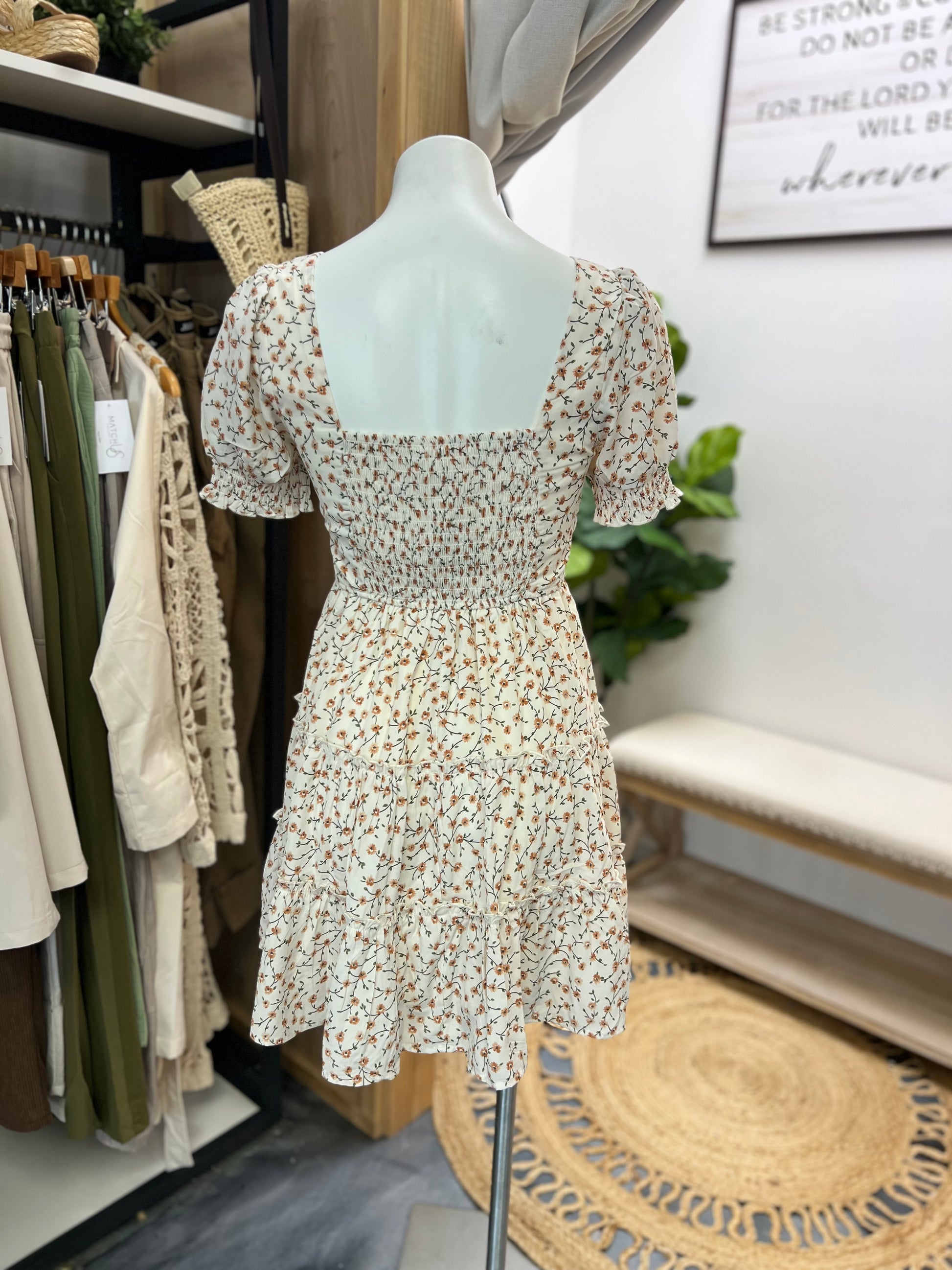 Neutral Floral Mini Dress