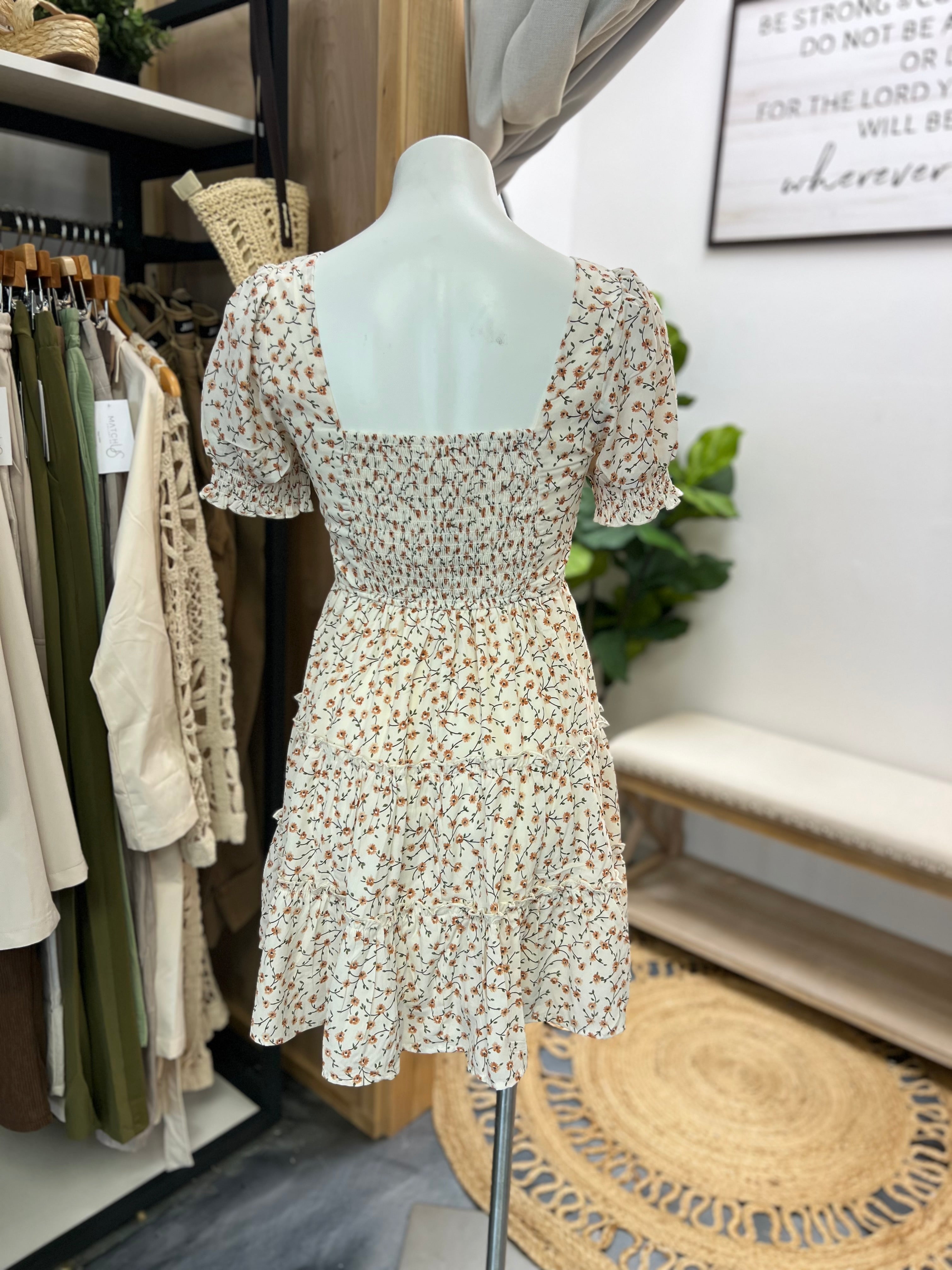 Neutral Floral Mini Dress