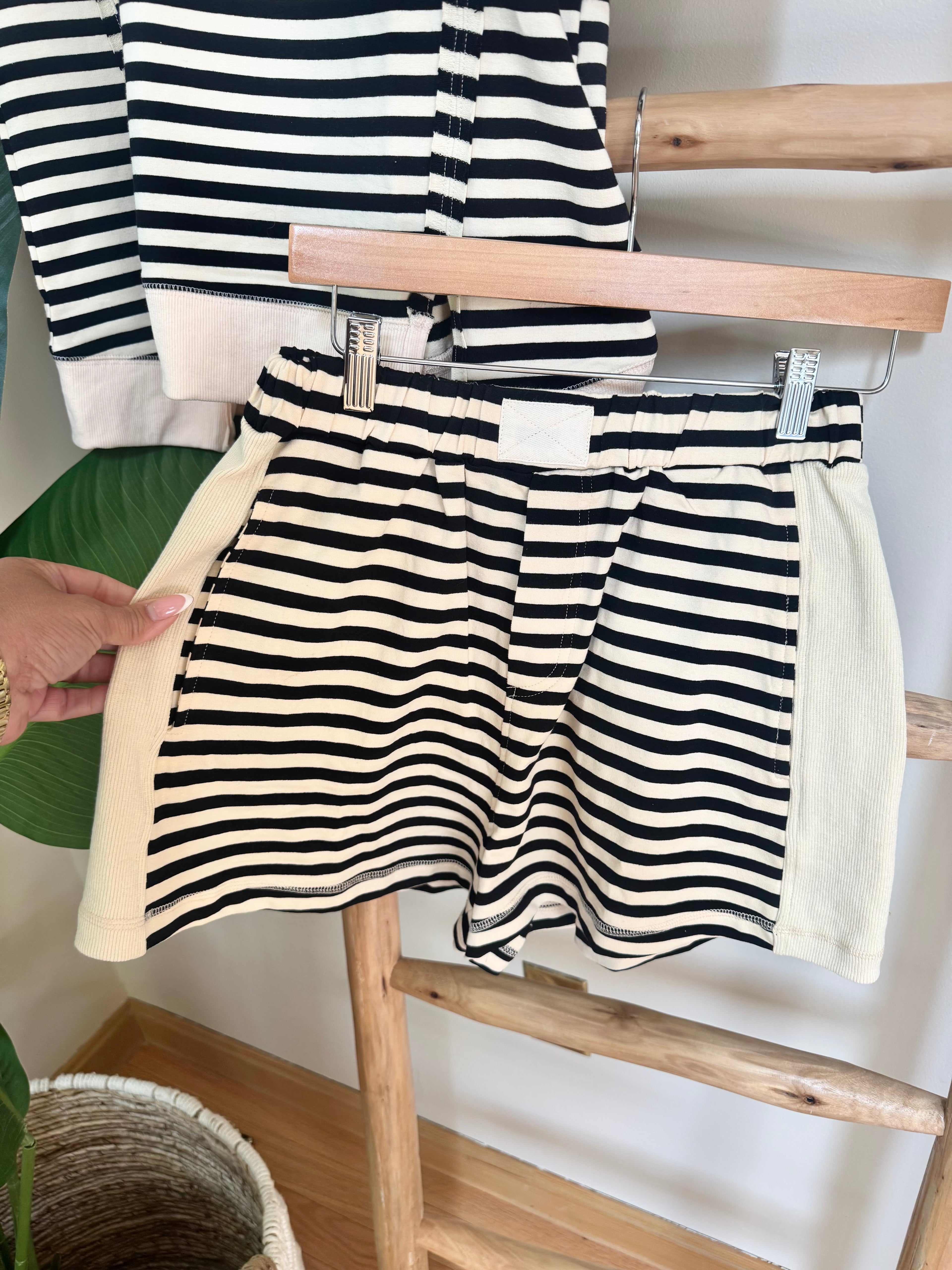 Stripped Oversized Ivory /Blk Short Set