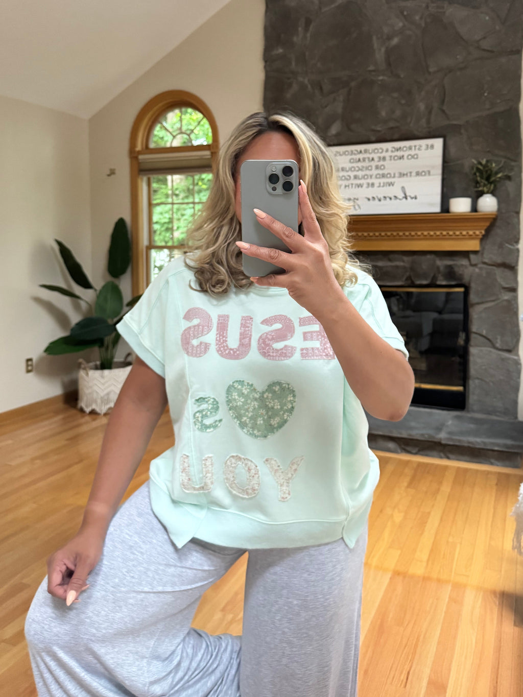 Jesus Loves You Patchwork Oversized Top