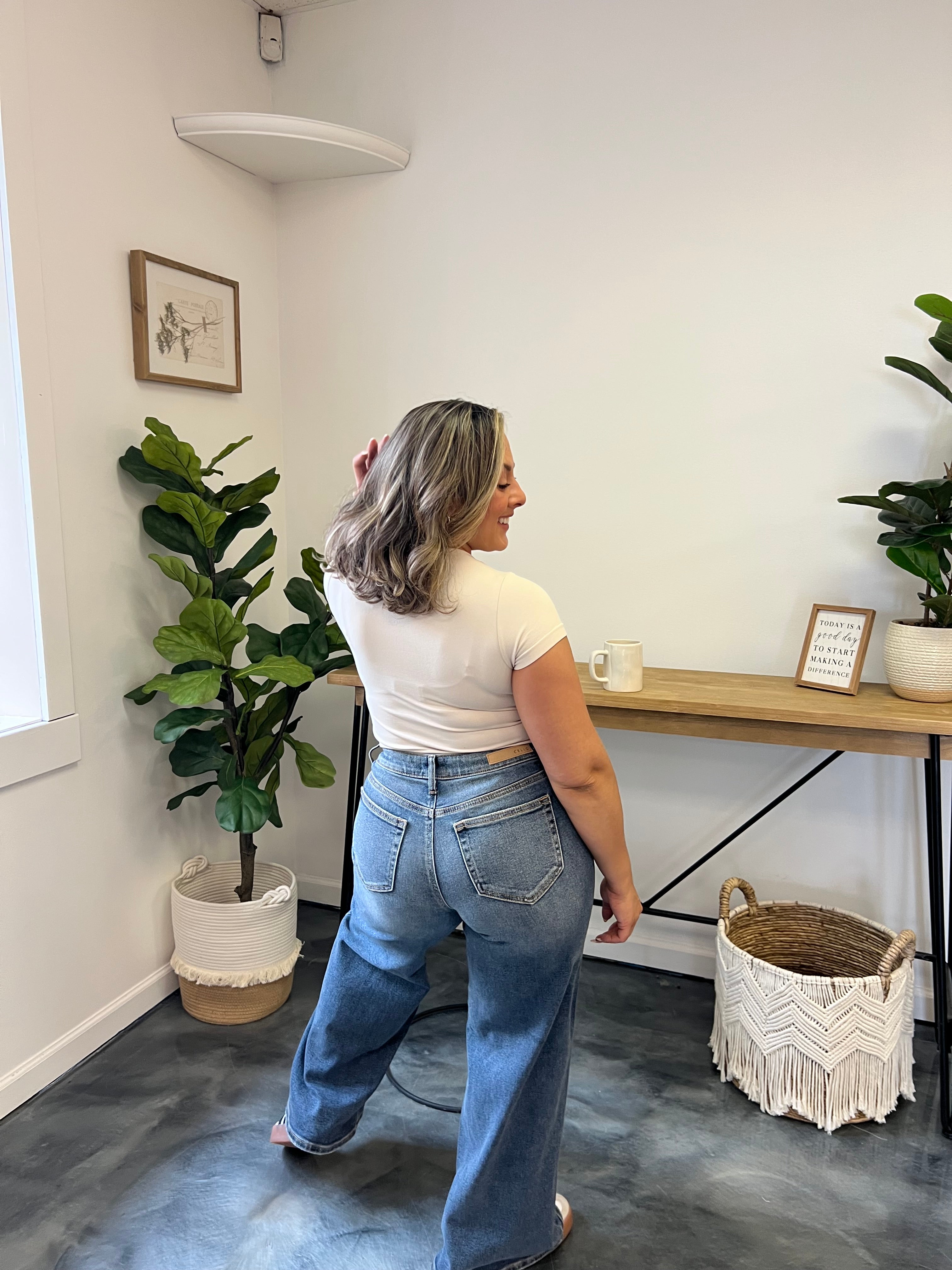 Low Rise Dark Wash Wide Leg Jean