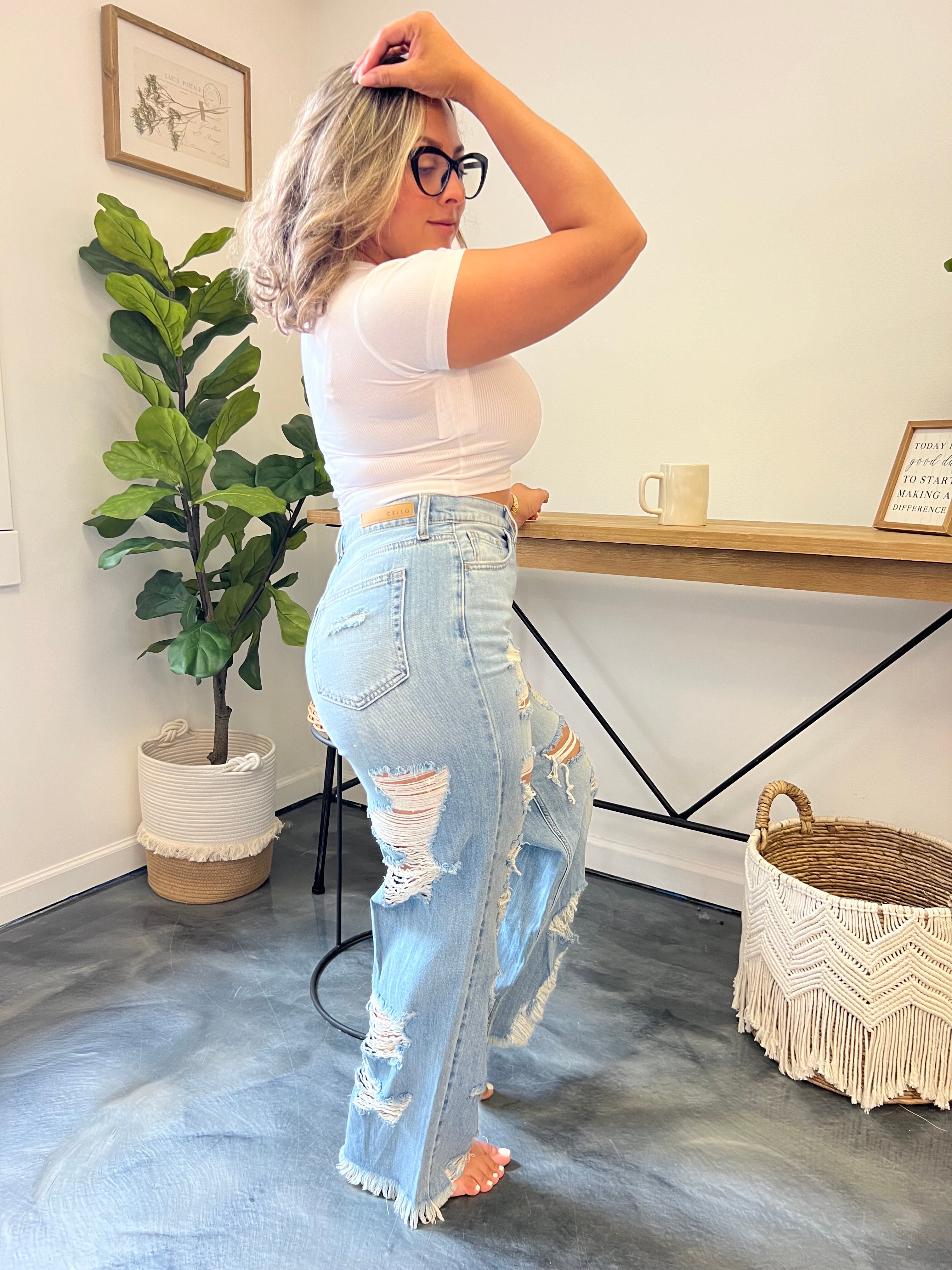 Ultra Distressed High Wide Leg Jean