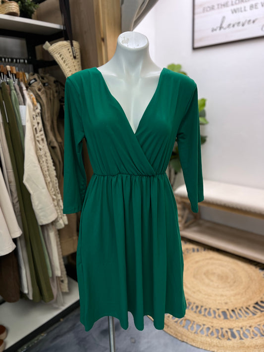 Green V Neck Midi Dress