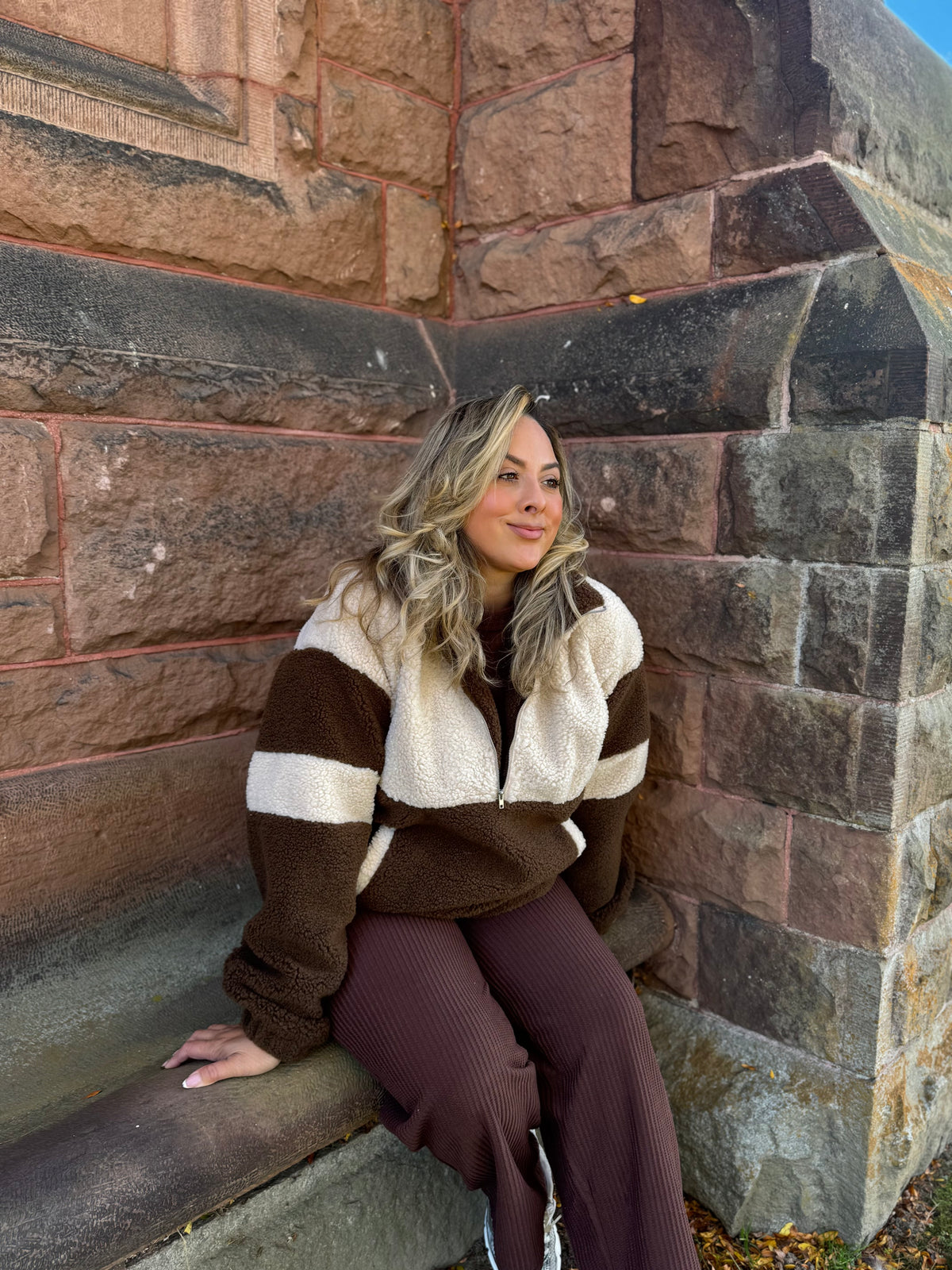Teddy Mocha Latte Pull Over Jacket