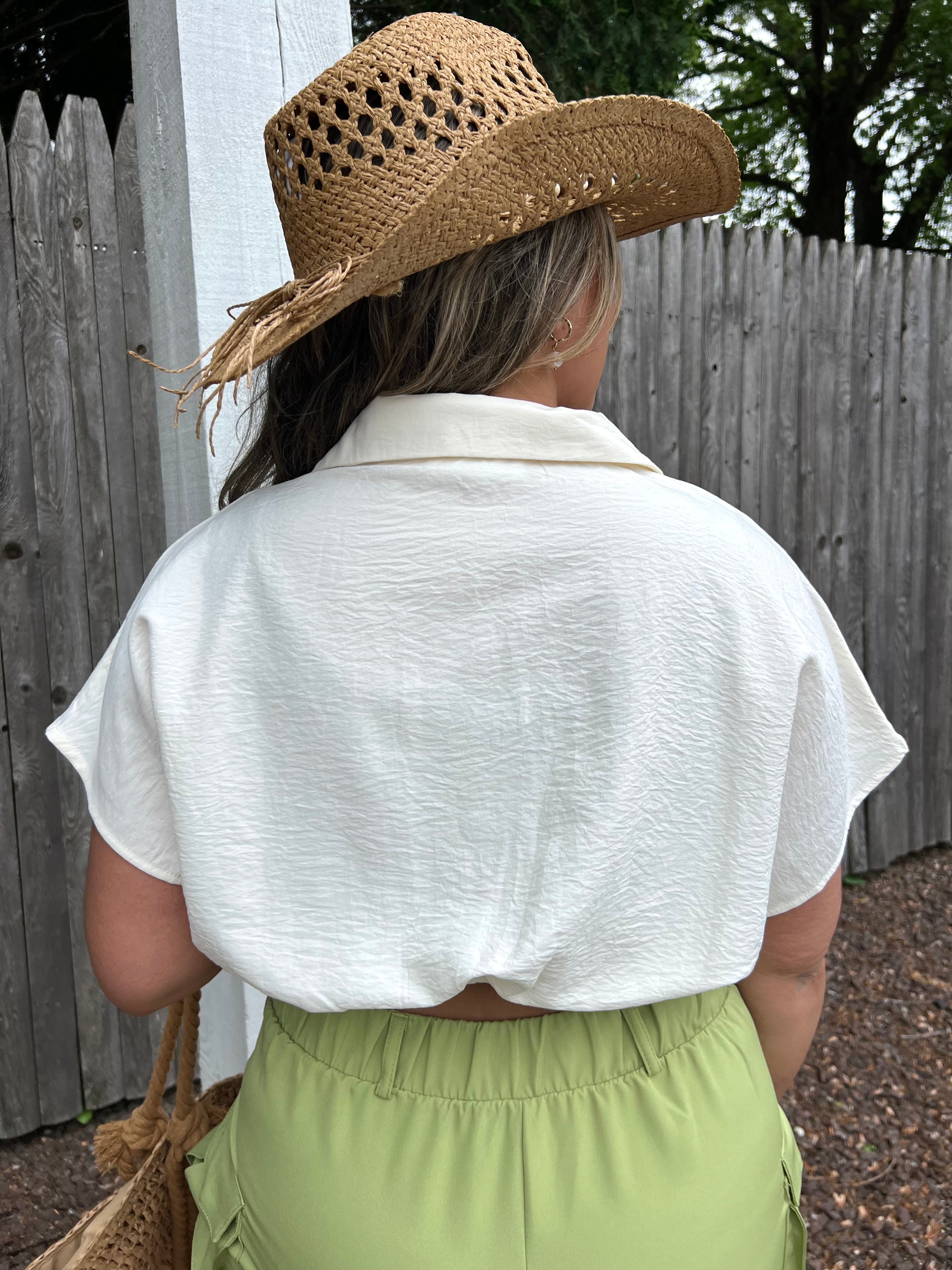 Cape Cream Collard Crop Top