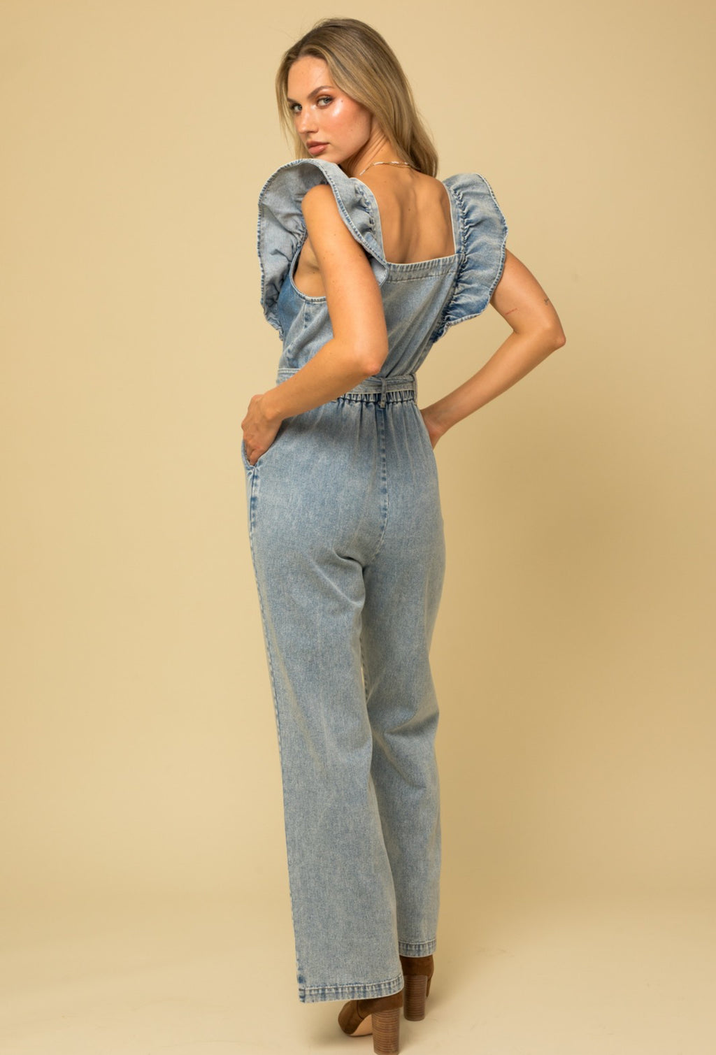 Ruffled Front Zipper Romper