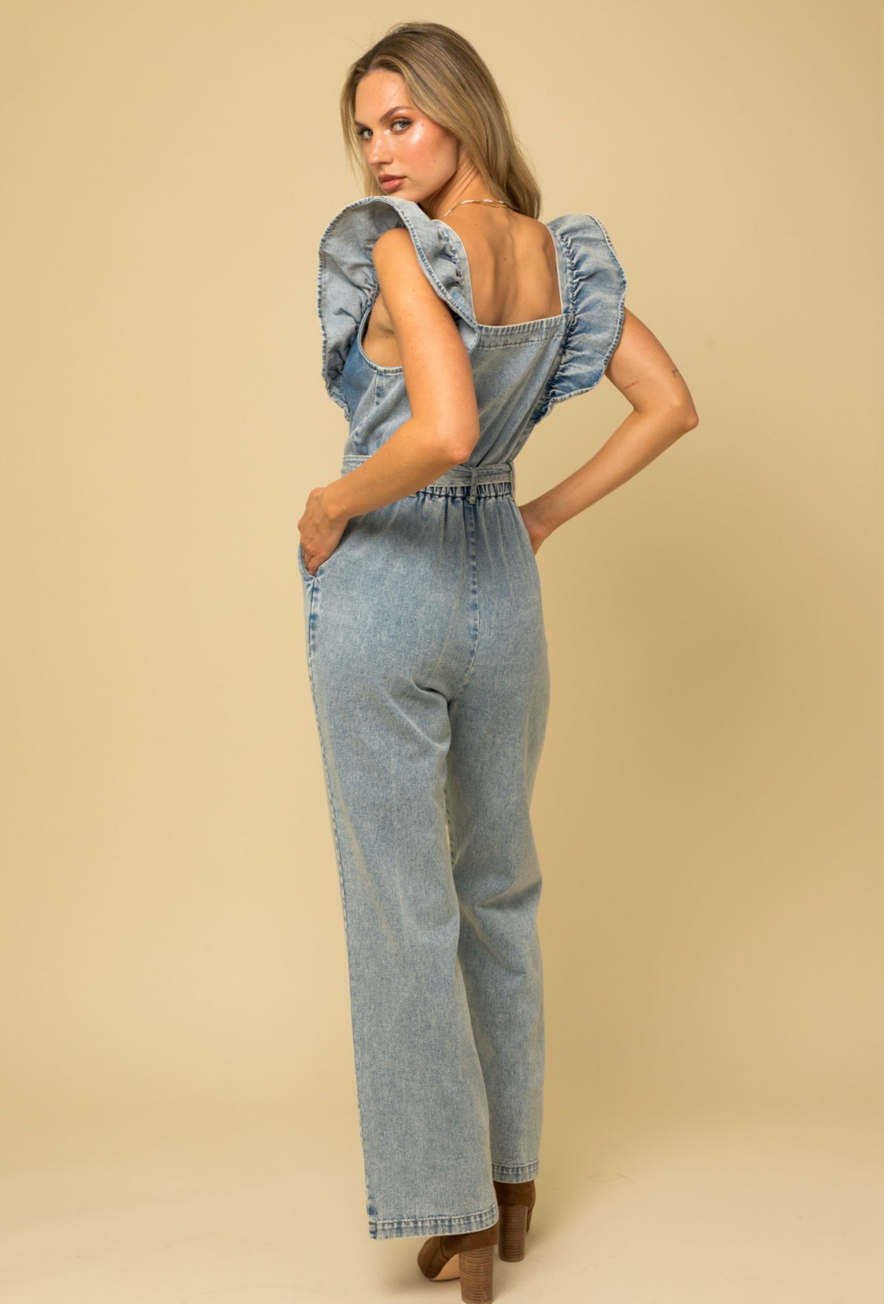 Ruffled Front Zipper Romper