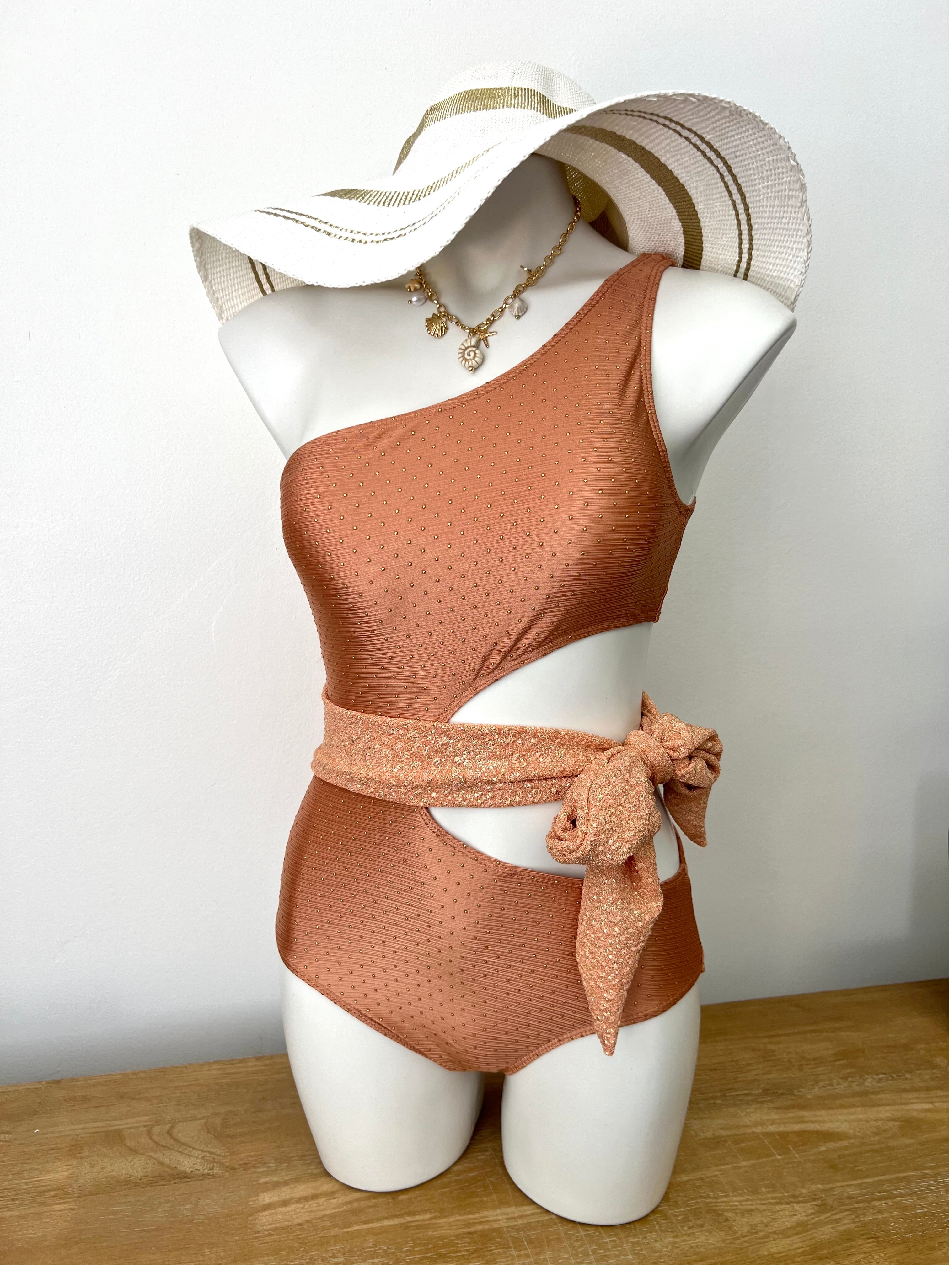 Orange Metallic Tie One Piece