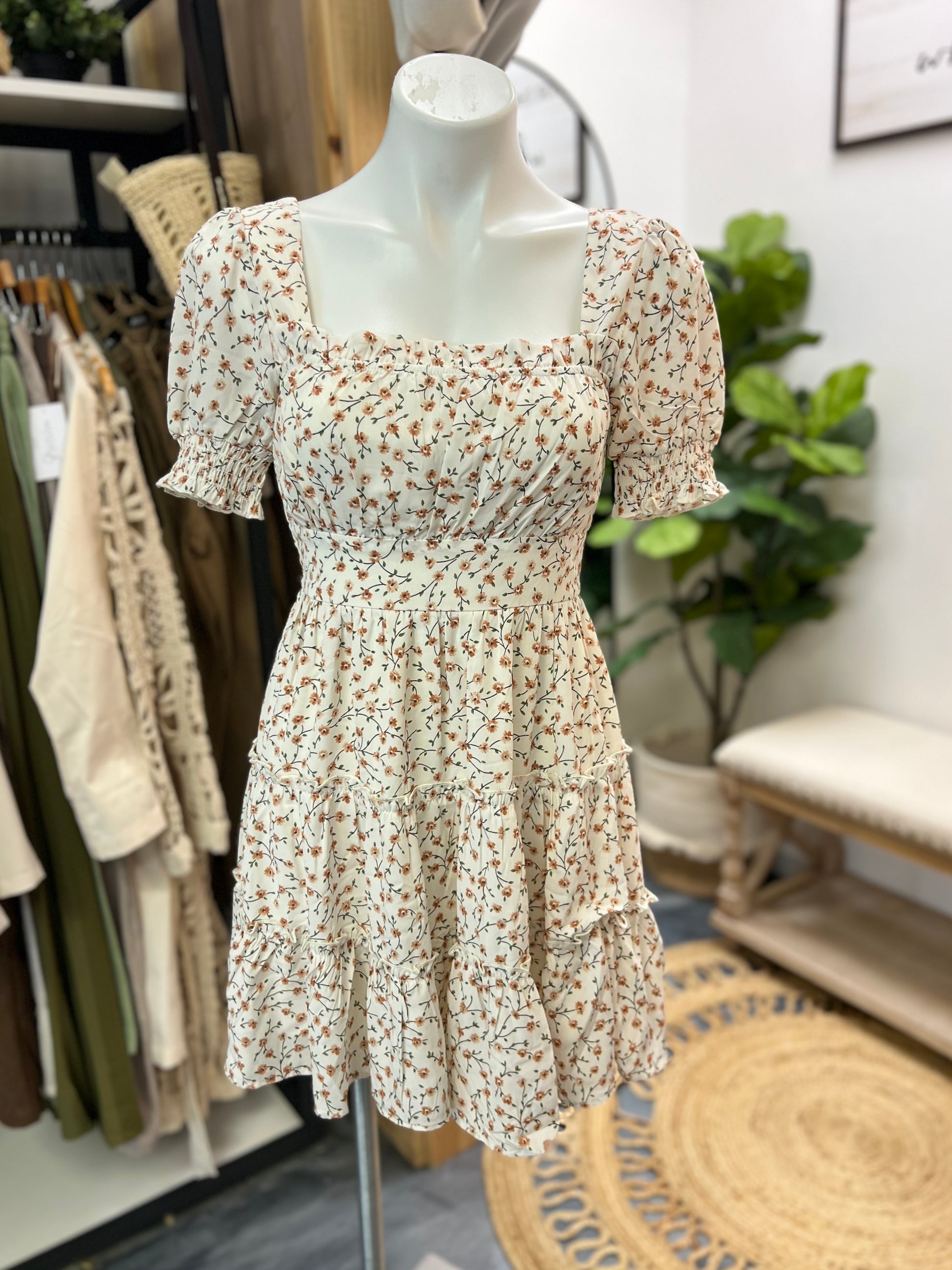Neutral Floral Mini Dress