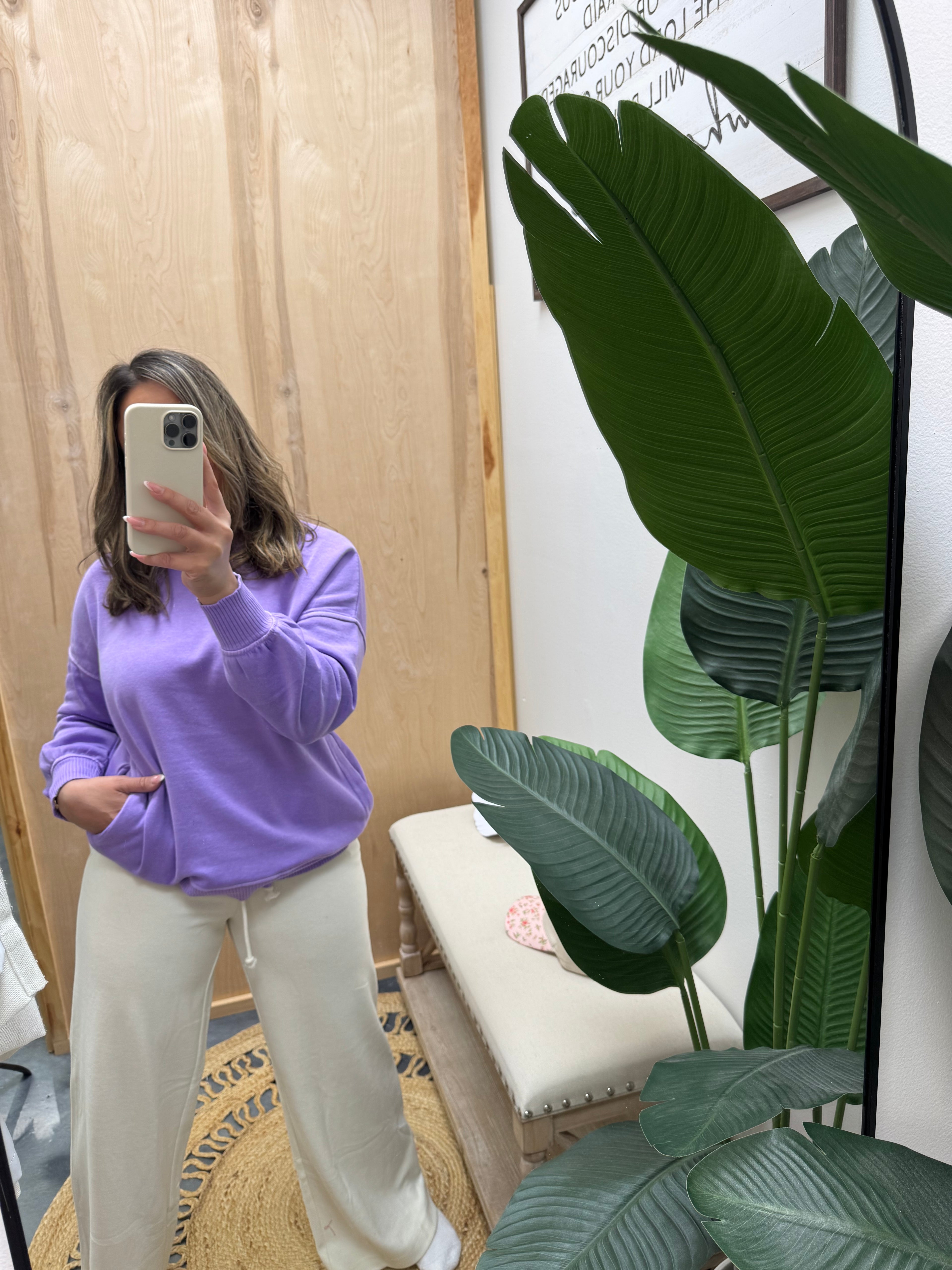 Cozy in lavender sweater
