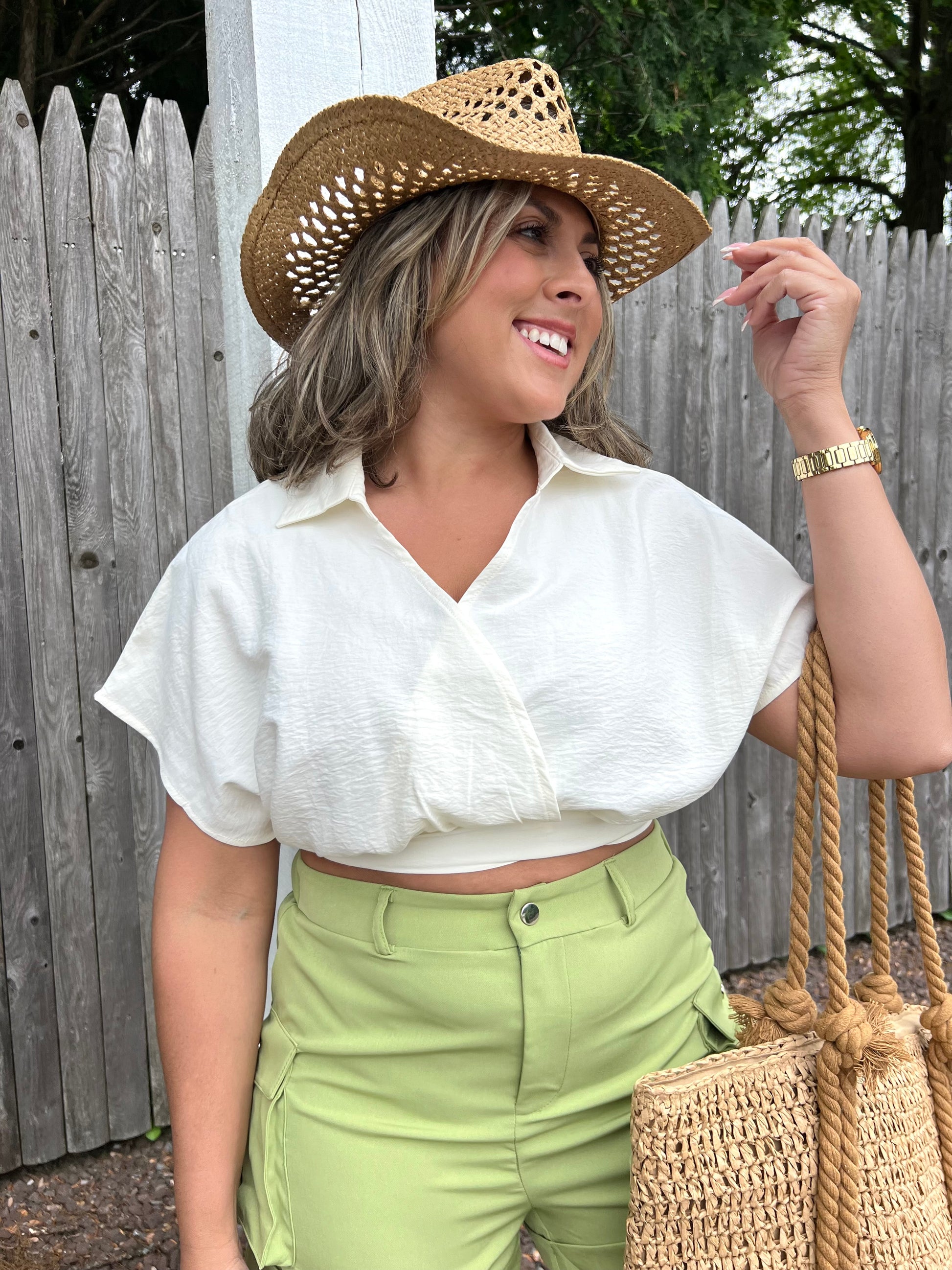 Cape Cream Collard Crop Top