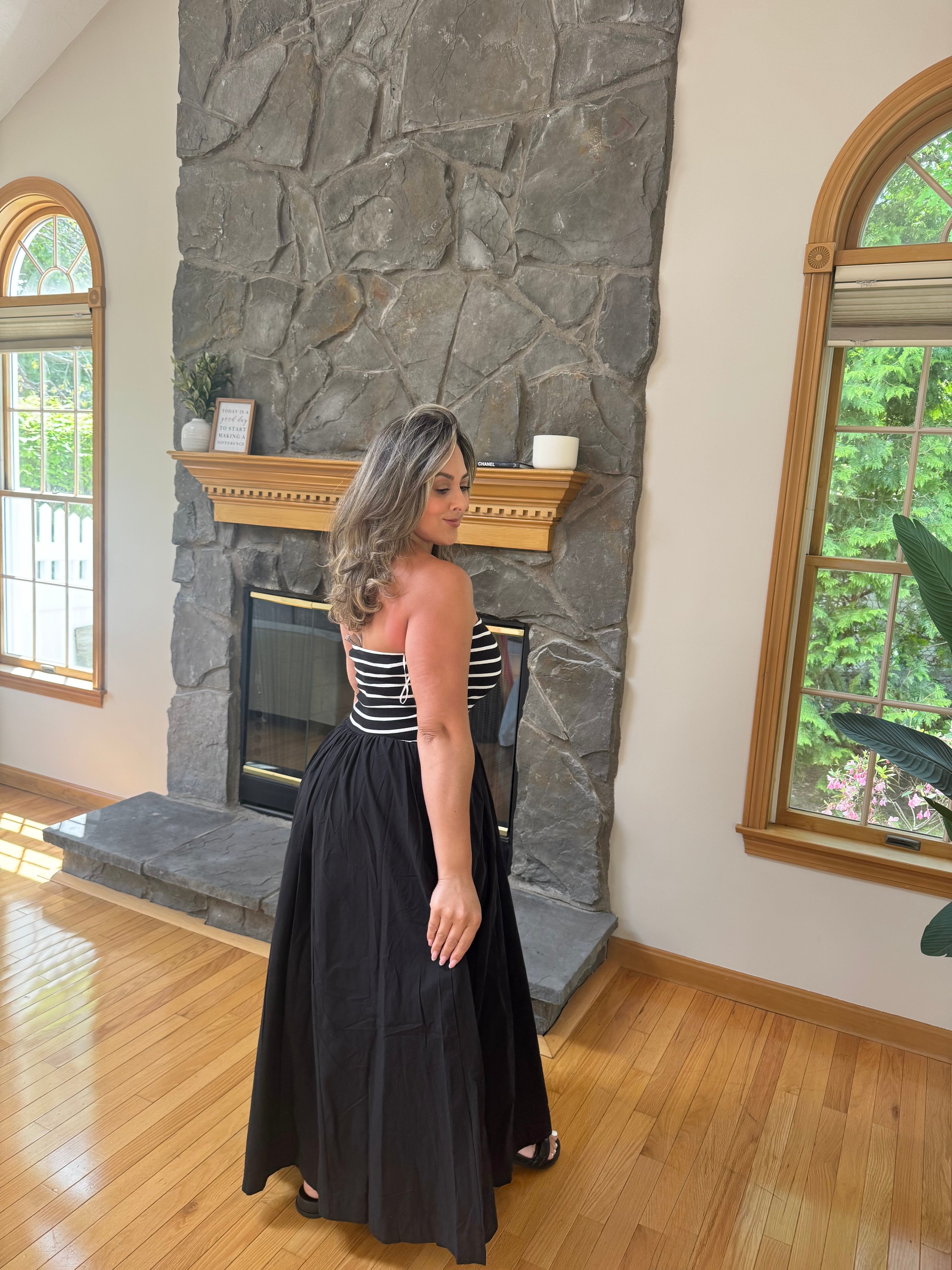 Ribbed Tube Blk /Wht Stripped Maxi