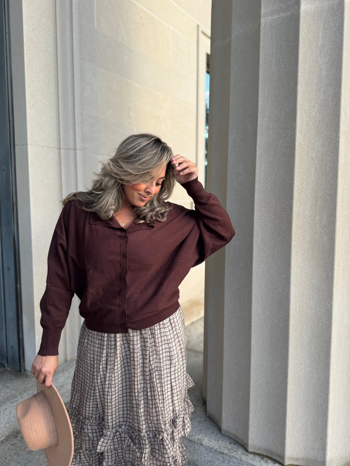 Dark Chocolate Boat Neck Cardigan Sweater
