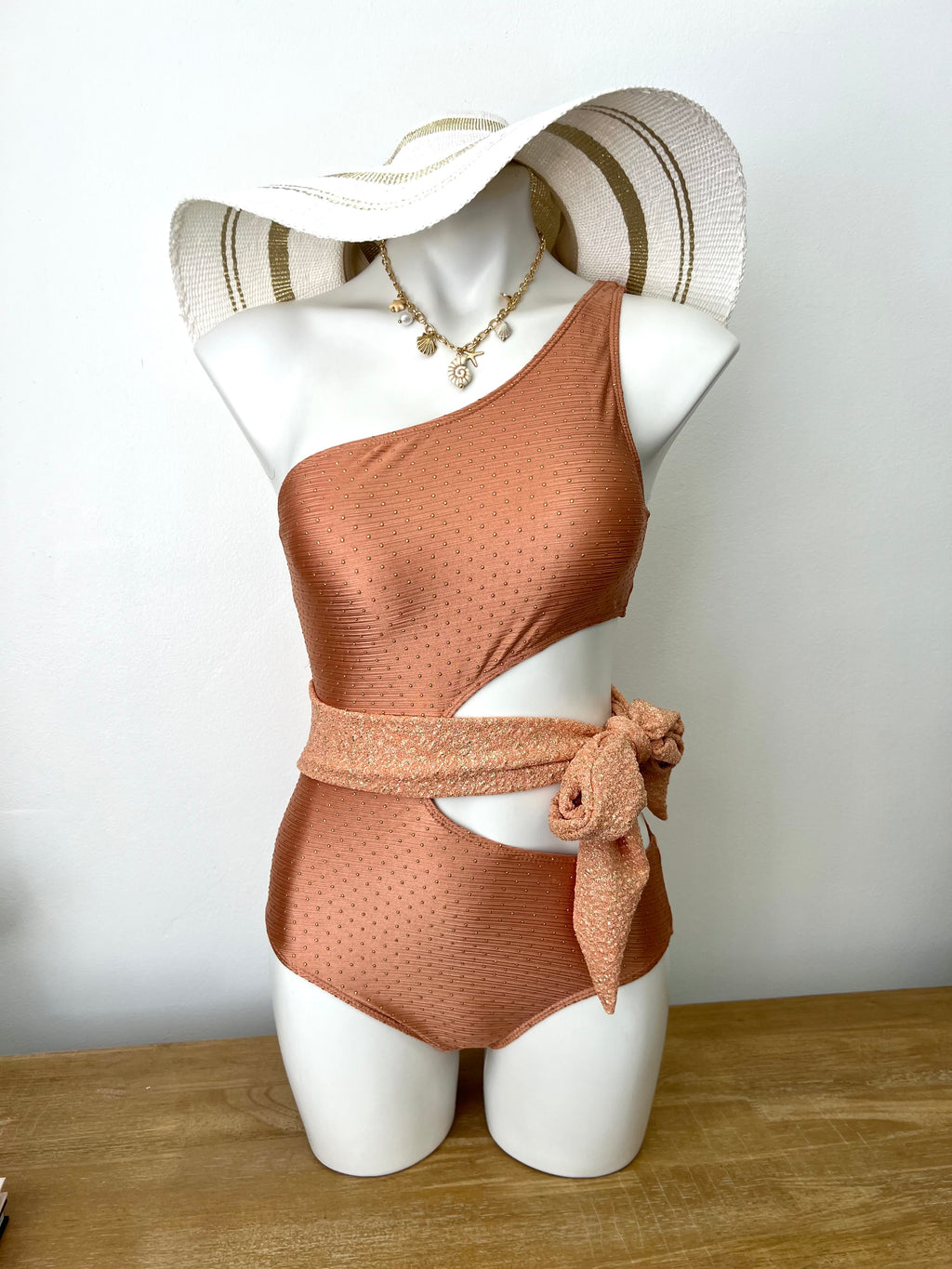 Orange Metallic Tie One Piece