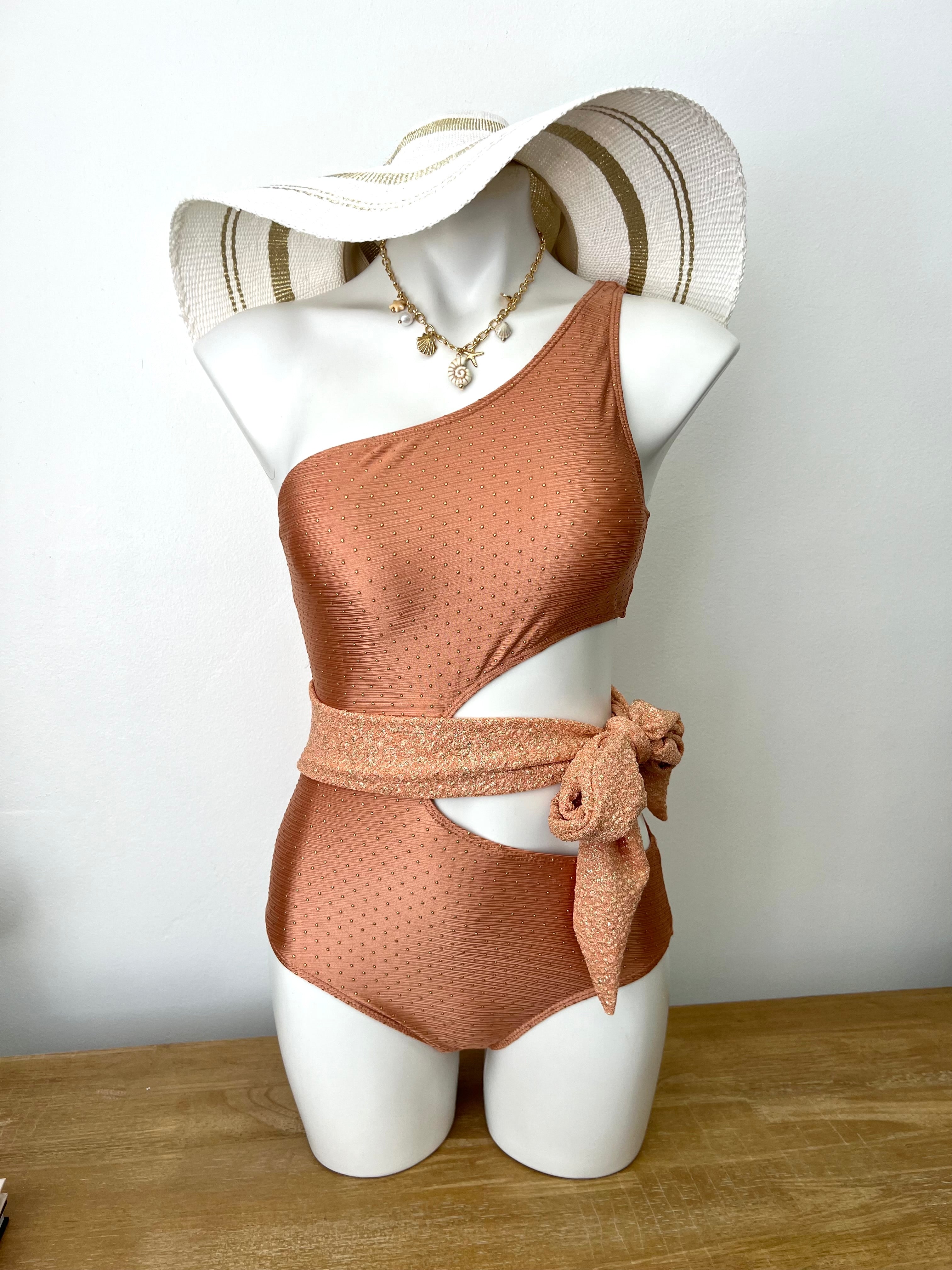Orange Metallic Tie One Piece