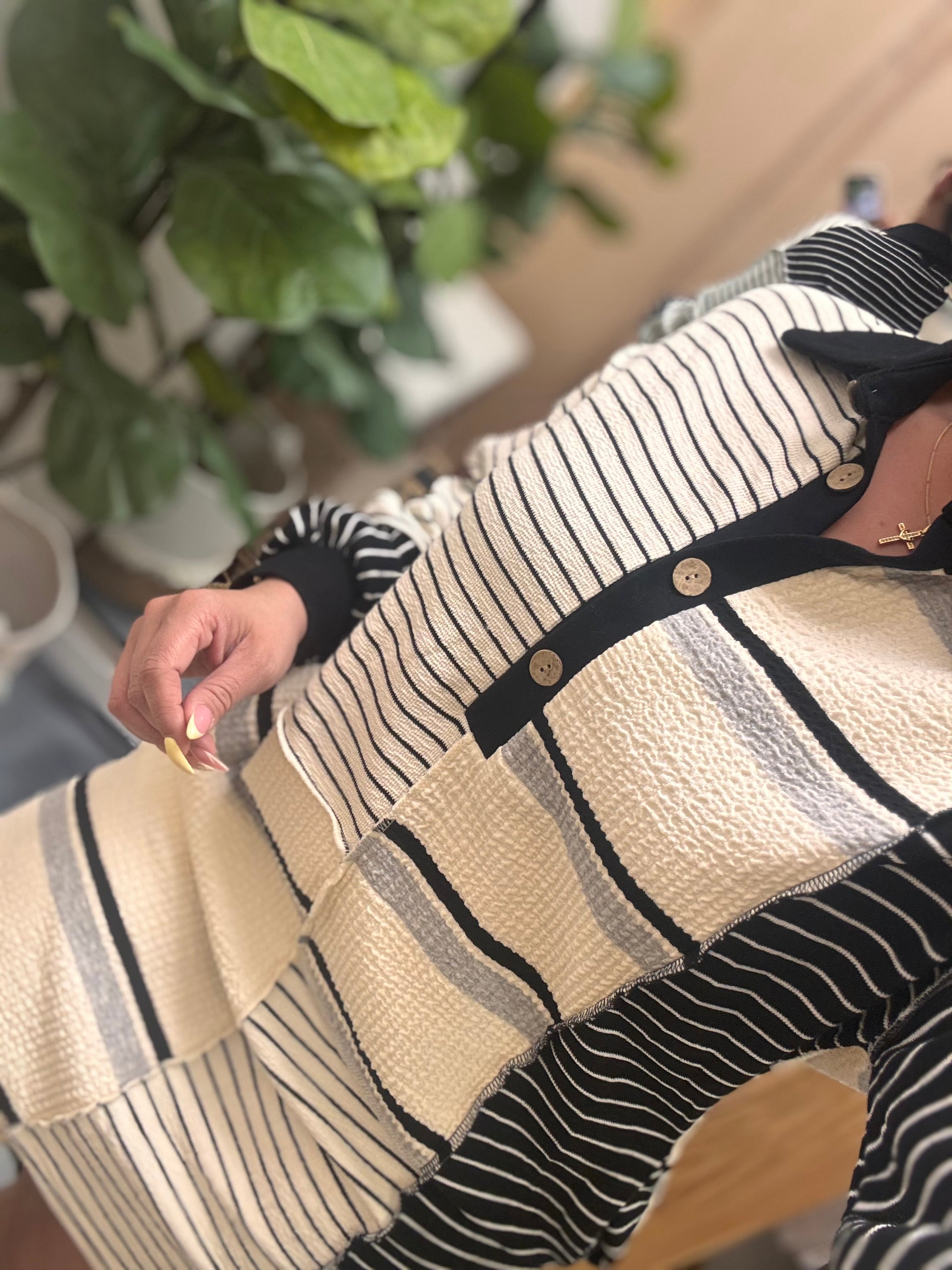 Colorblock Knit Henley Mini Dress