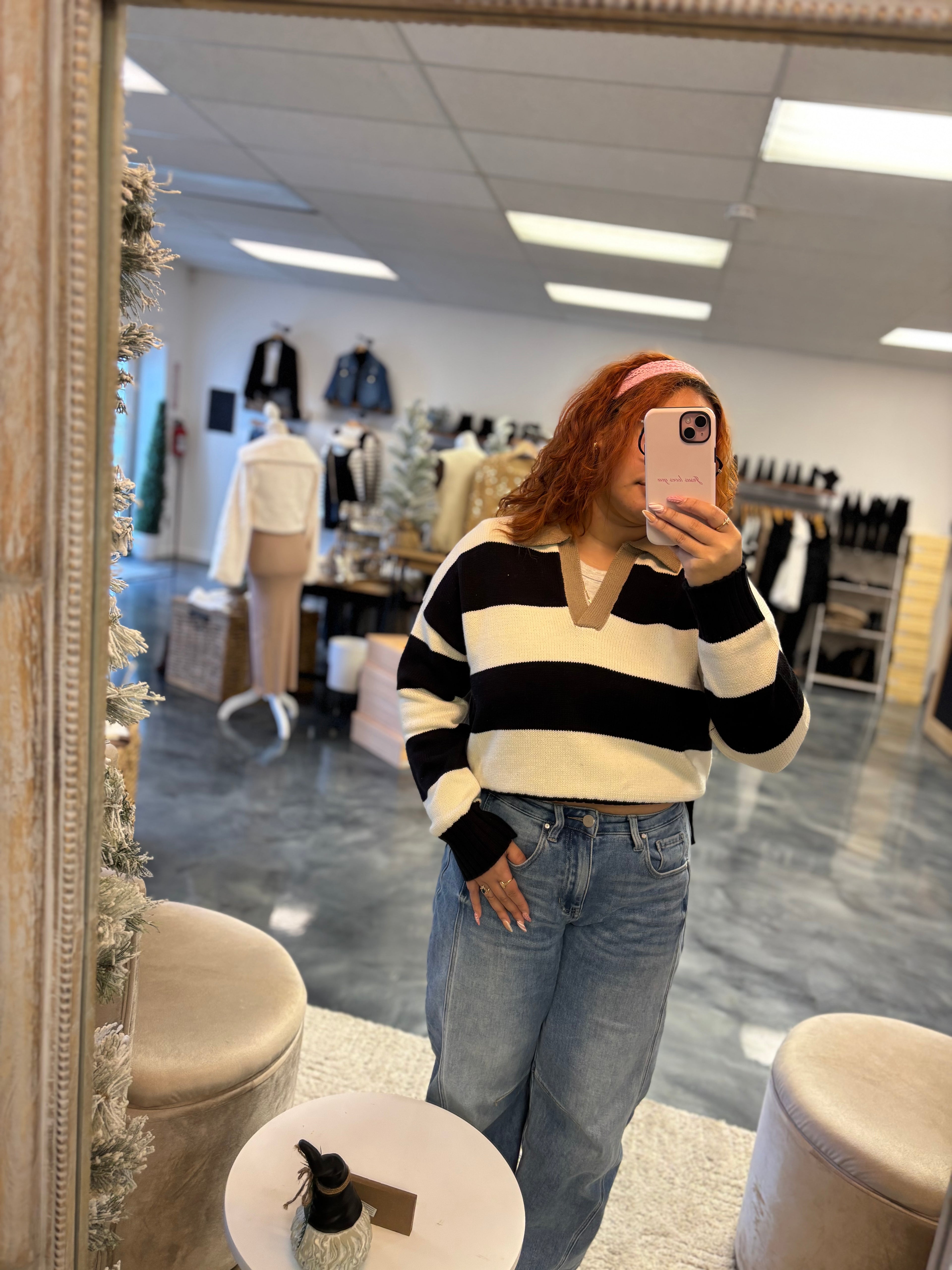 Stripped Polo Sweater
