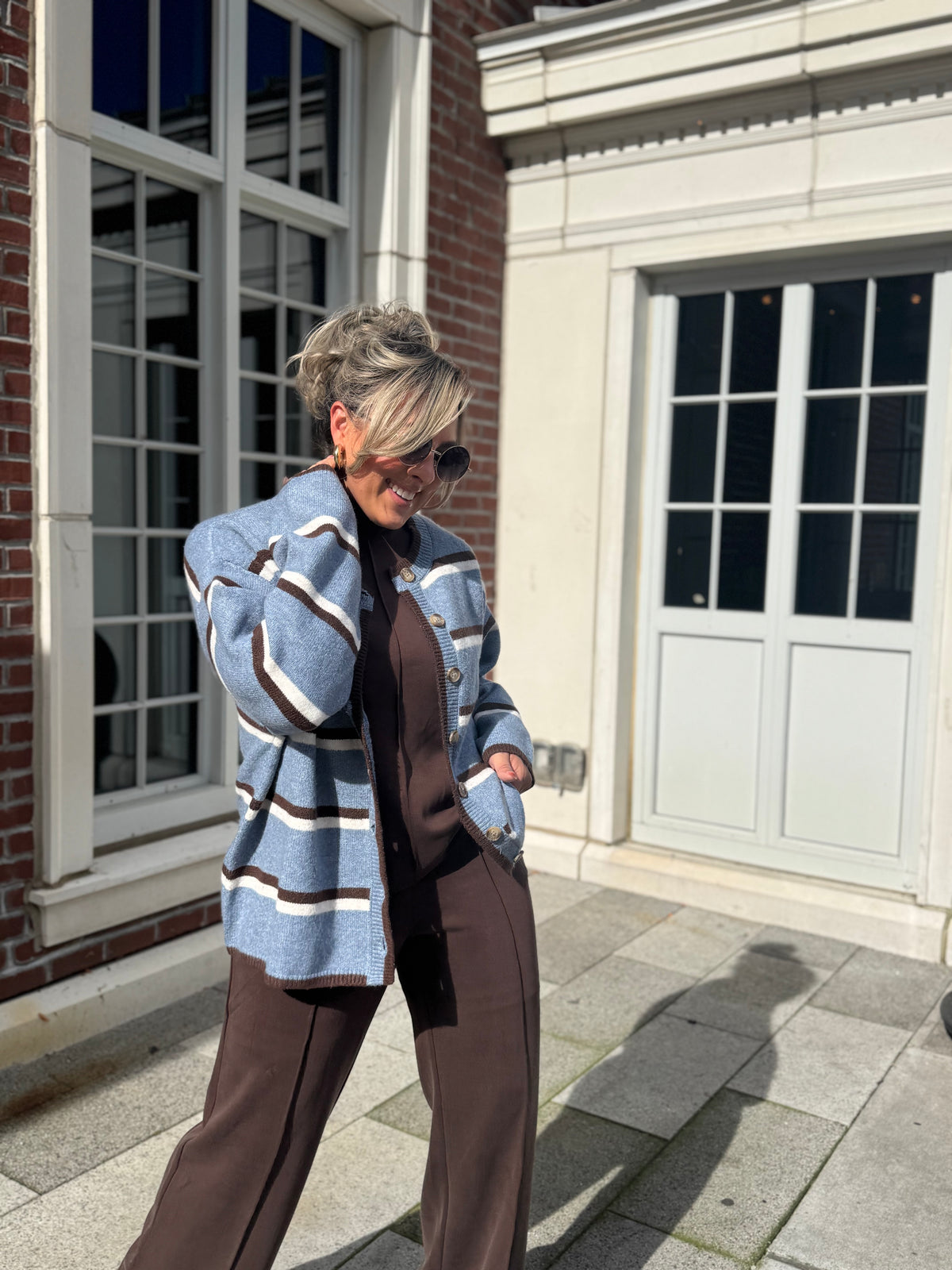 Stripped Multi Oversized Ice Blue Sweater