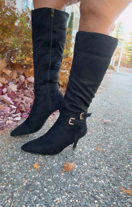 Velour Knee High Boots