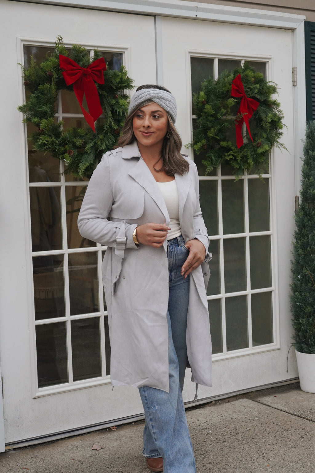 Silver Suede Trench Coat