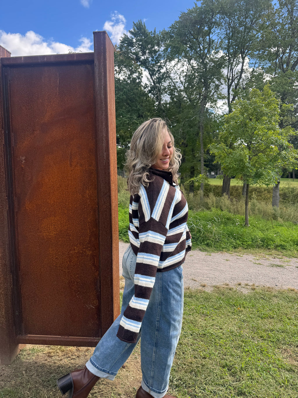 Multi Color Stripped Mock Neck Sweater