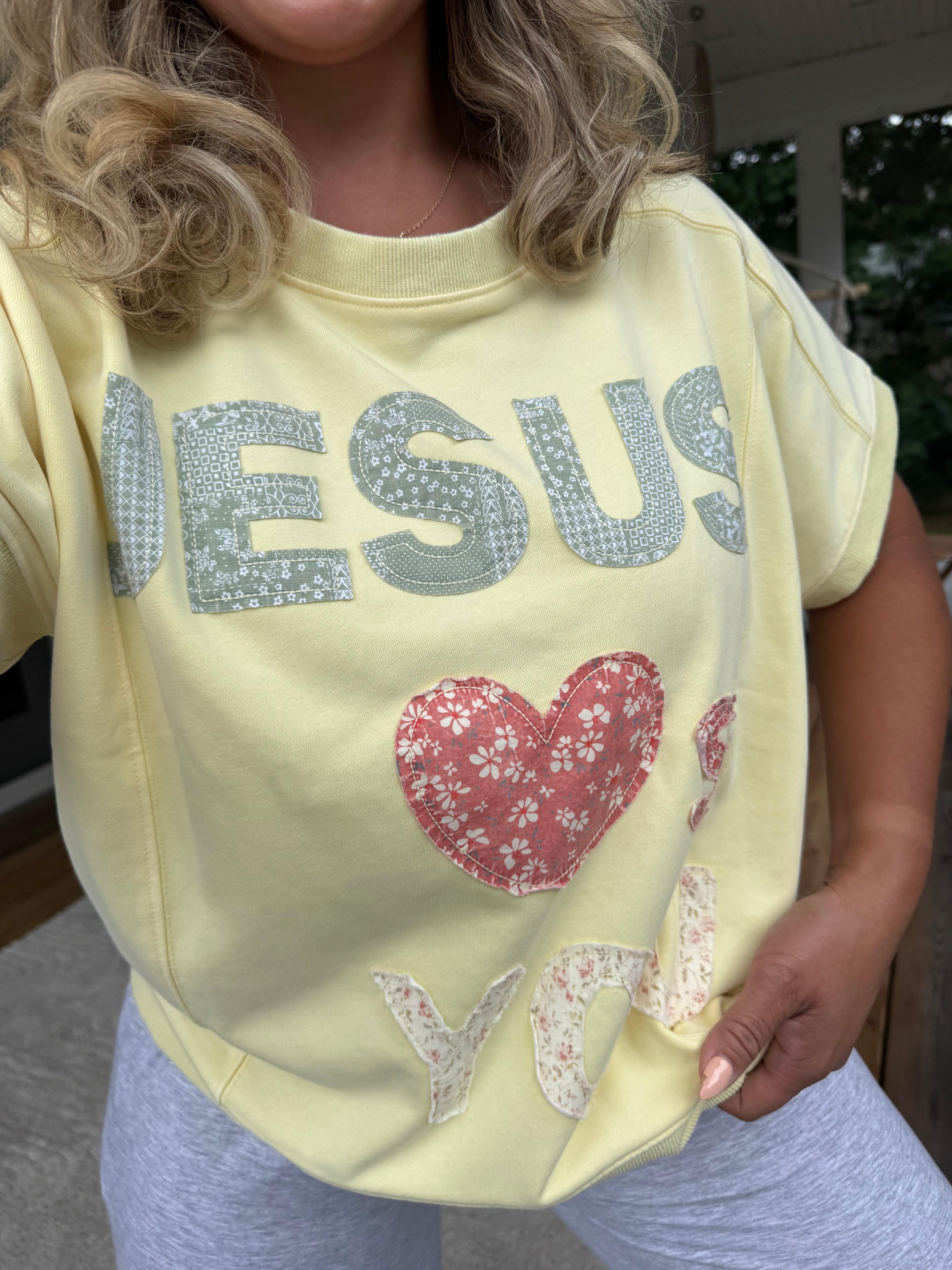 Jesus Loves You Patchwork Oversized Top