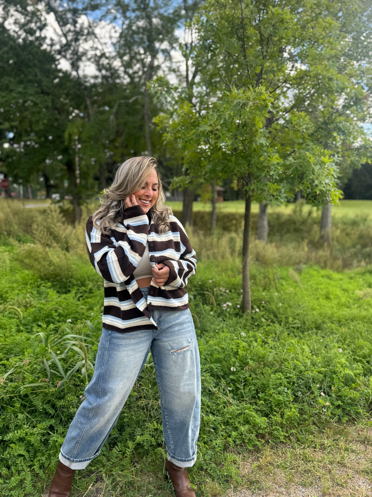 Multi Color Stripped Mock Neck Sweater
