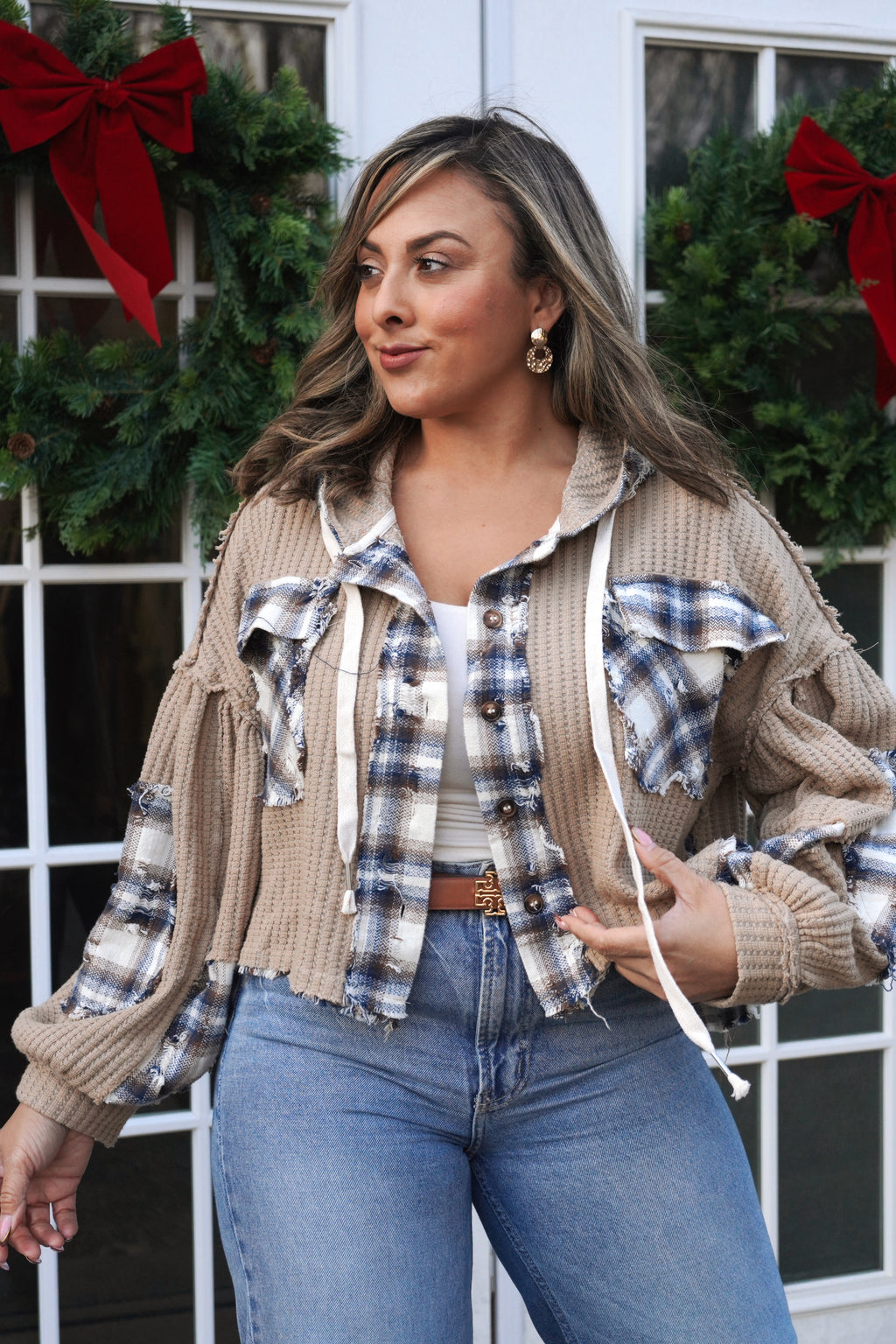 Blue Plaid Patch Cardigan