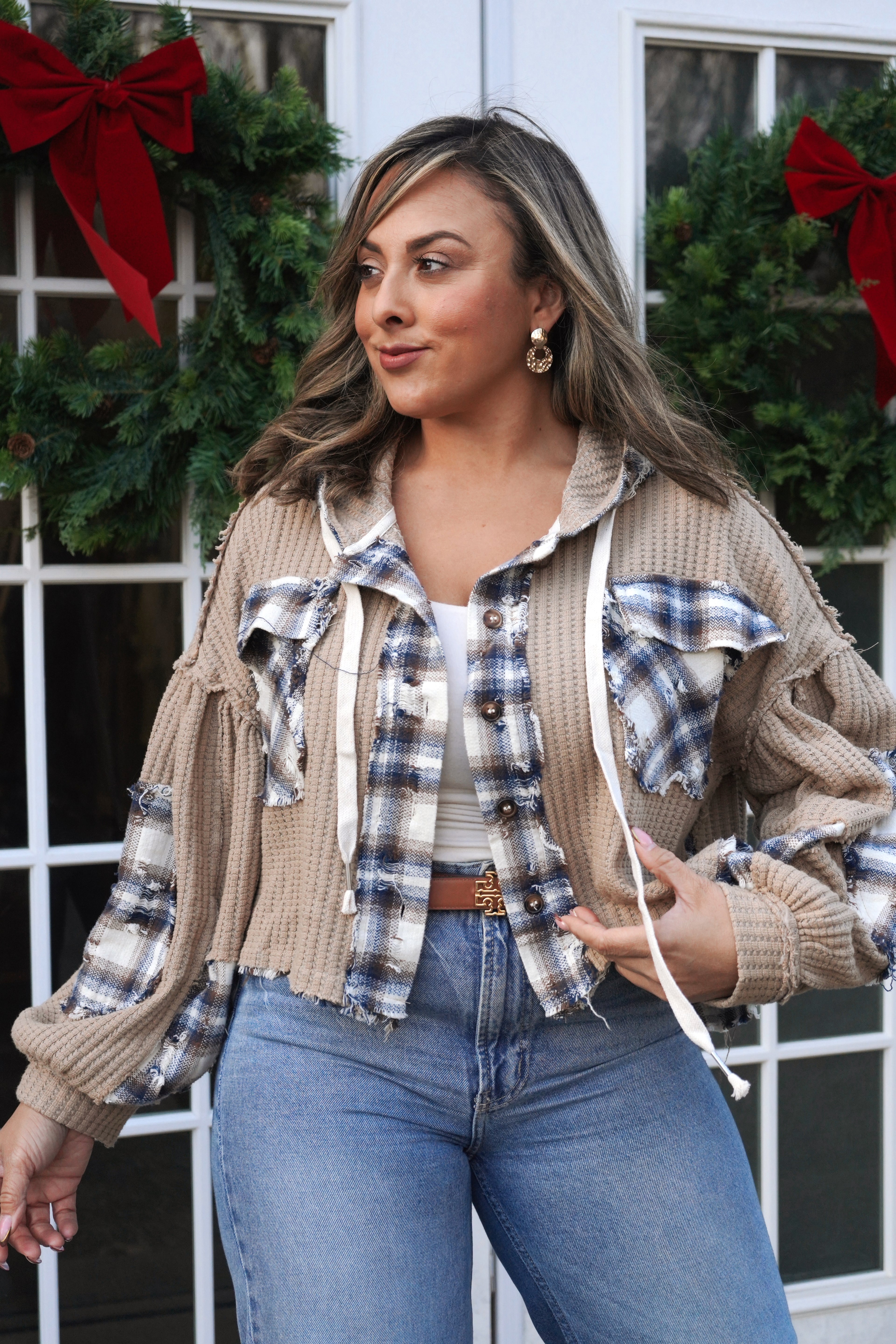 Blue Plaid Patch Cardigan