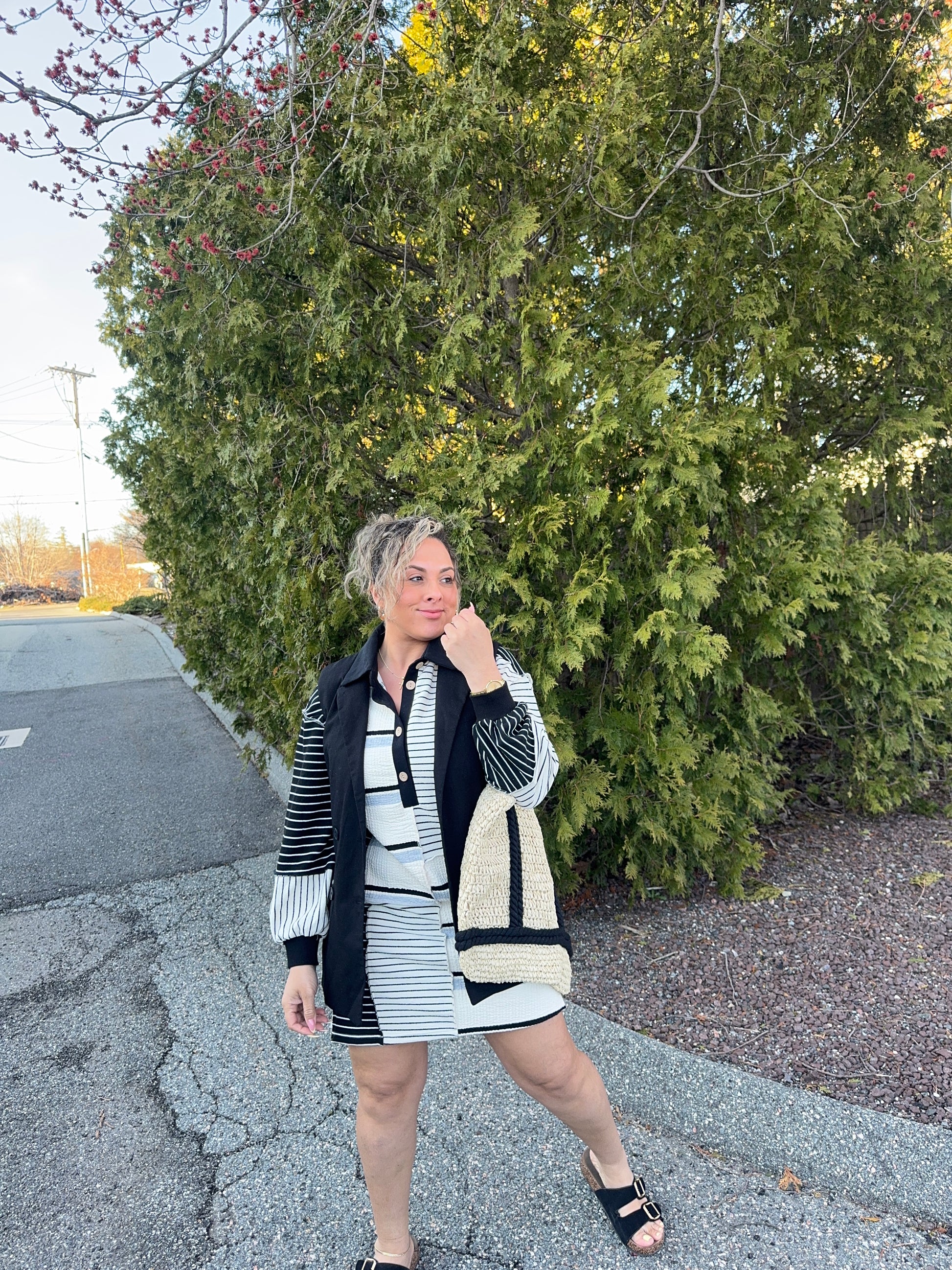 Colorblock Knit Henley Mini Dress