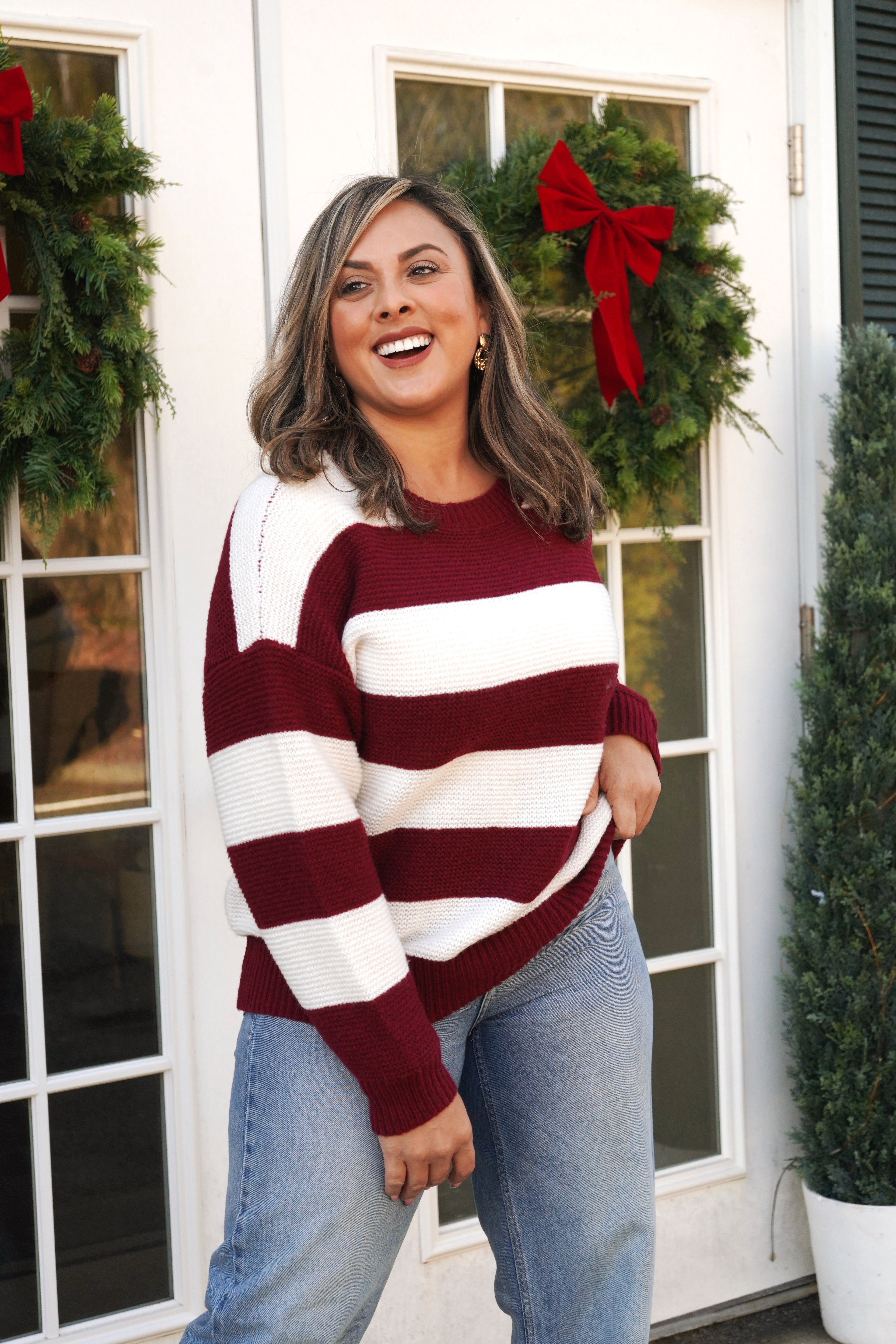 Burgundy Striped Sweater