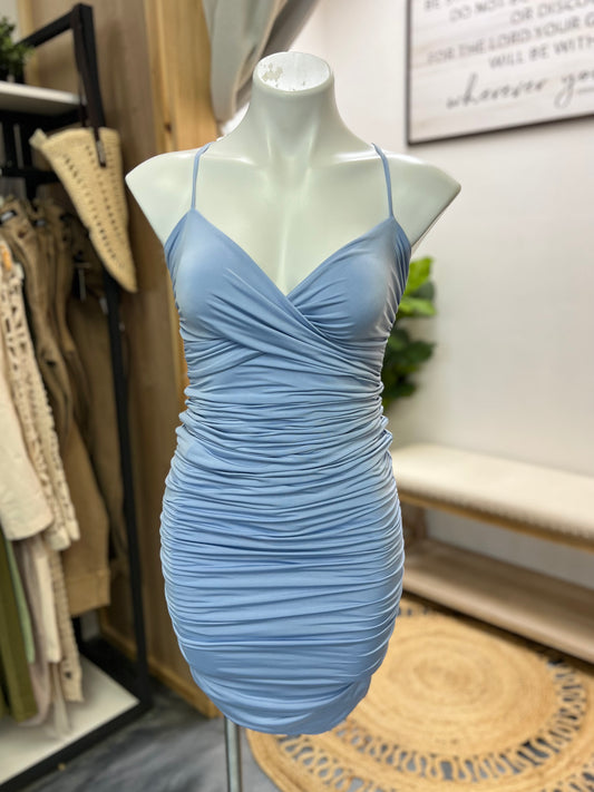 Light Blue Body Con Mini Dress