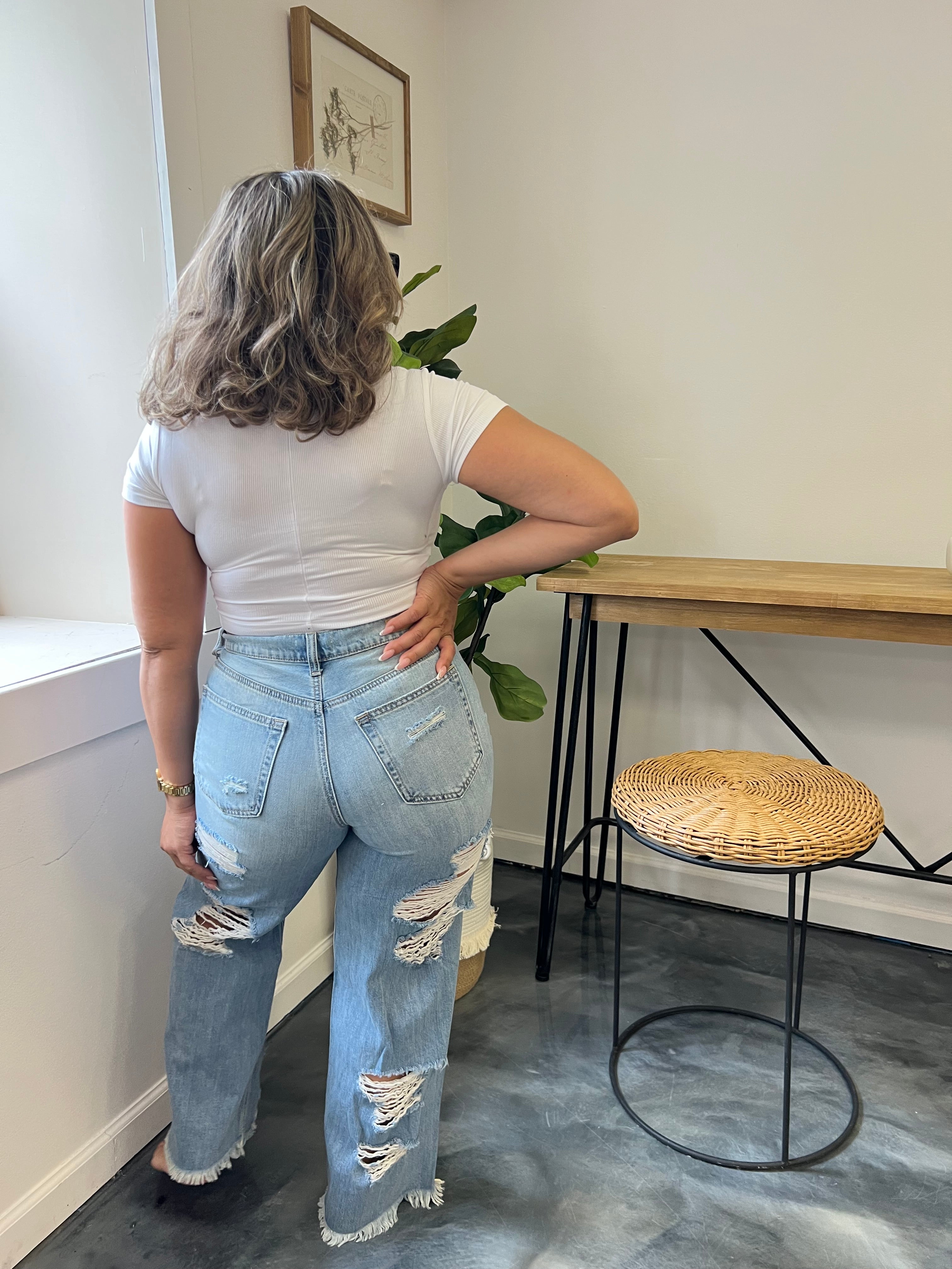 Ultra Distressed High Wide Leg Jean