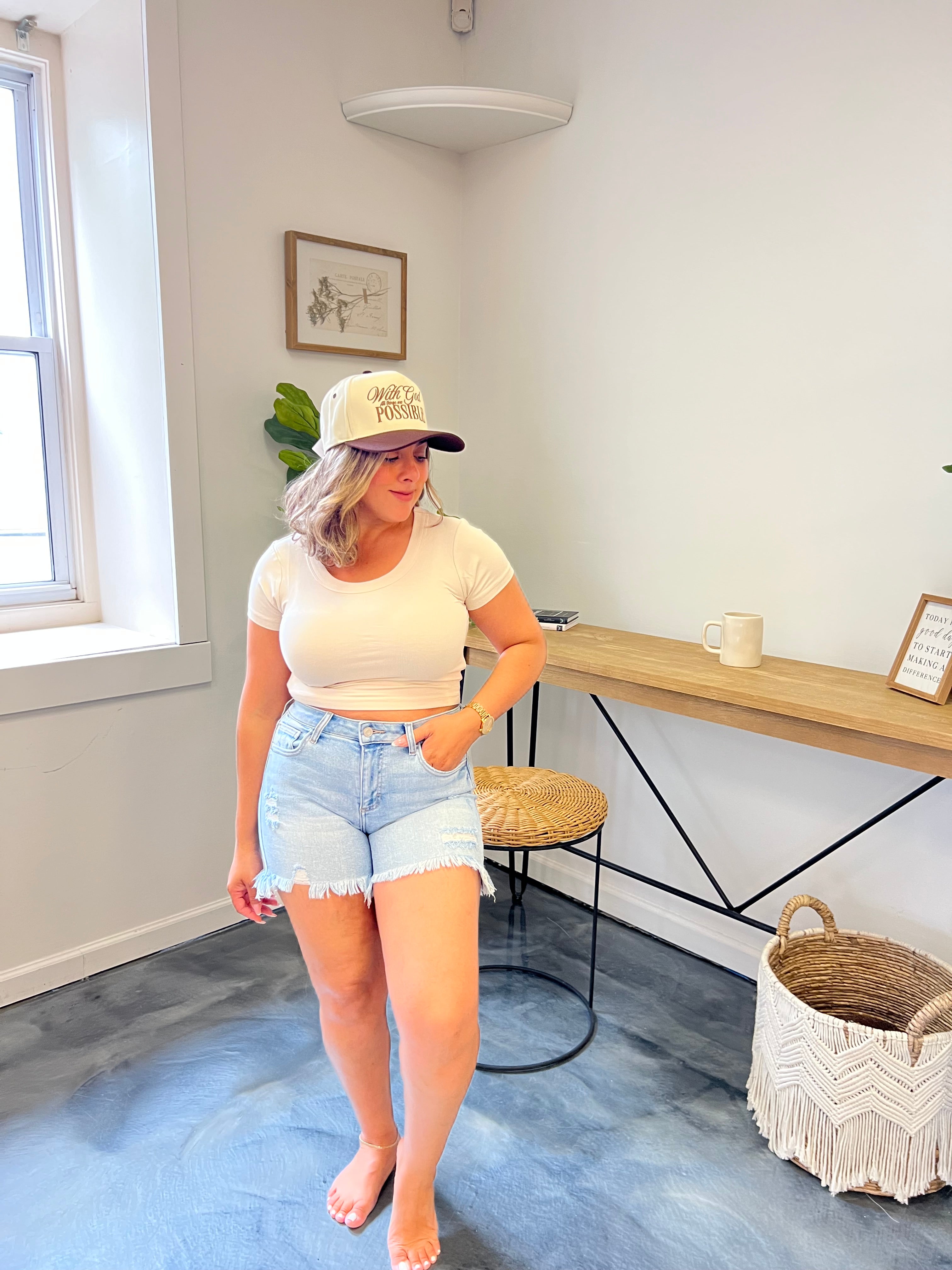 Light Wash Distressed Shorts