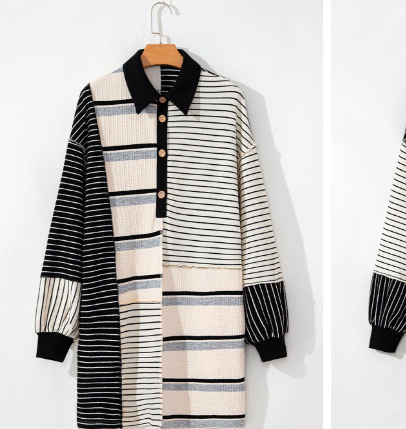 Colorblock Knit Henley Mini Dress