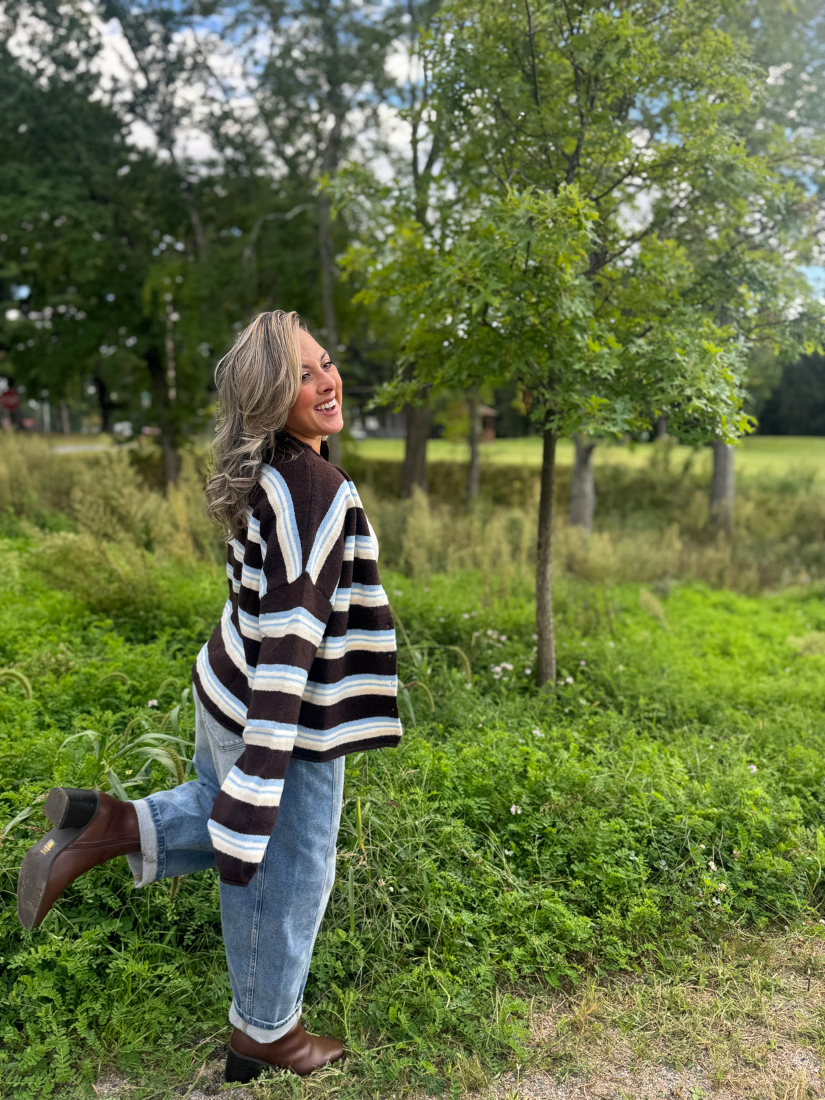 Multi Color Stripped Mock Neck Sweater