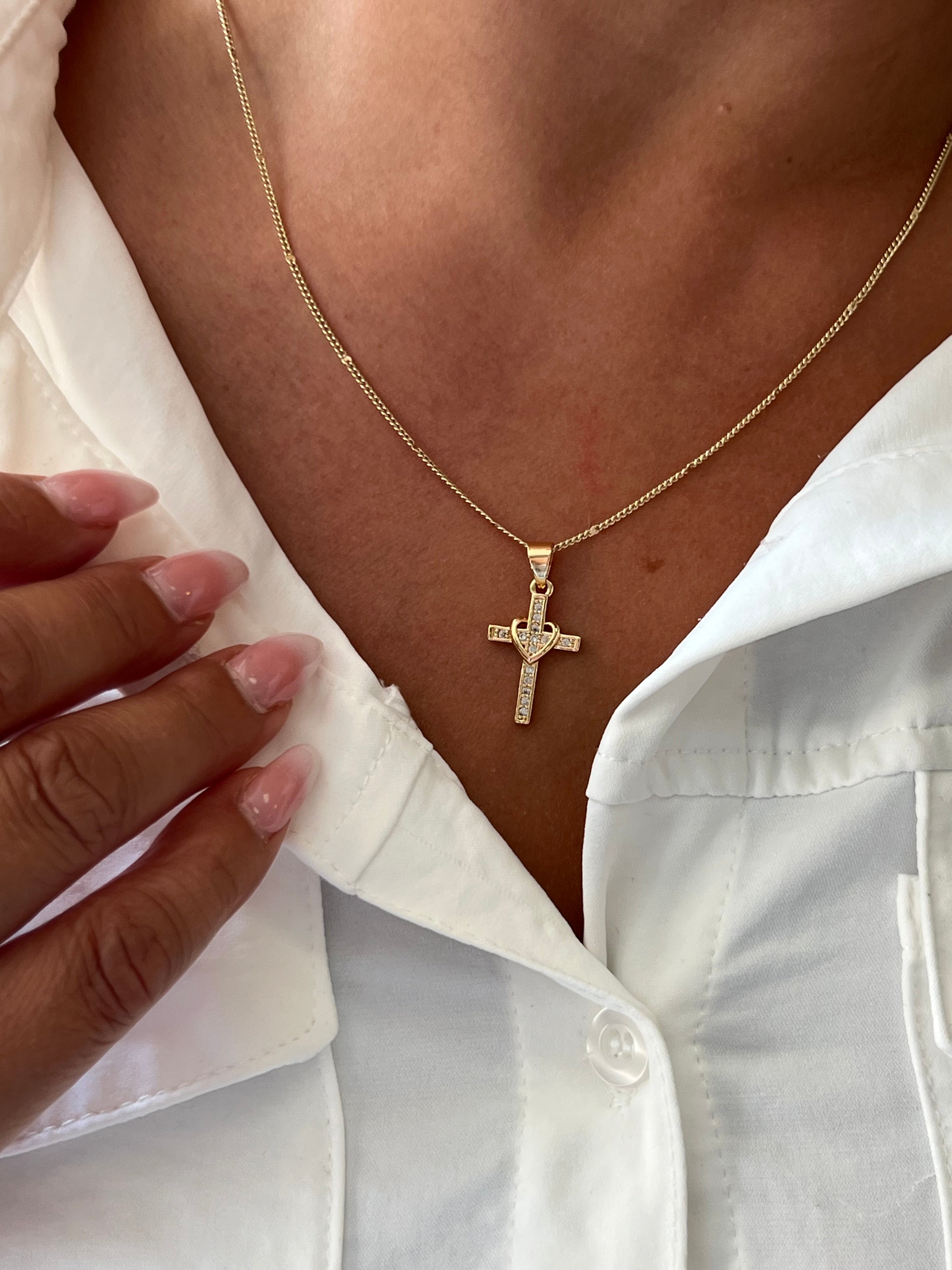 Gold Heart Cross Necklace