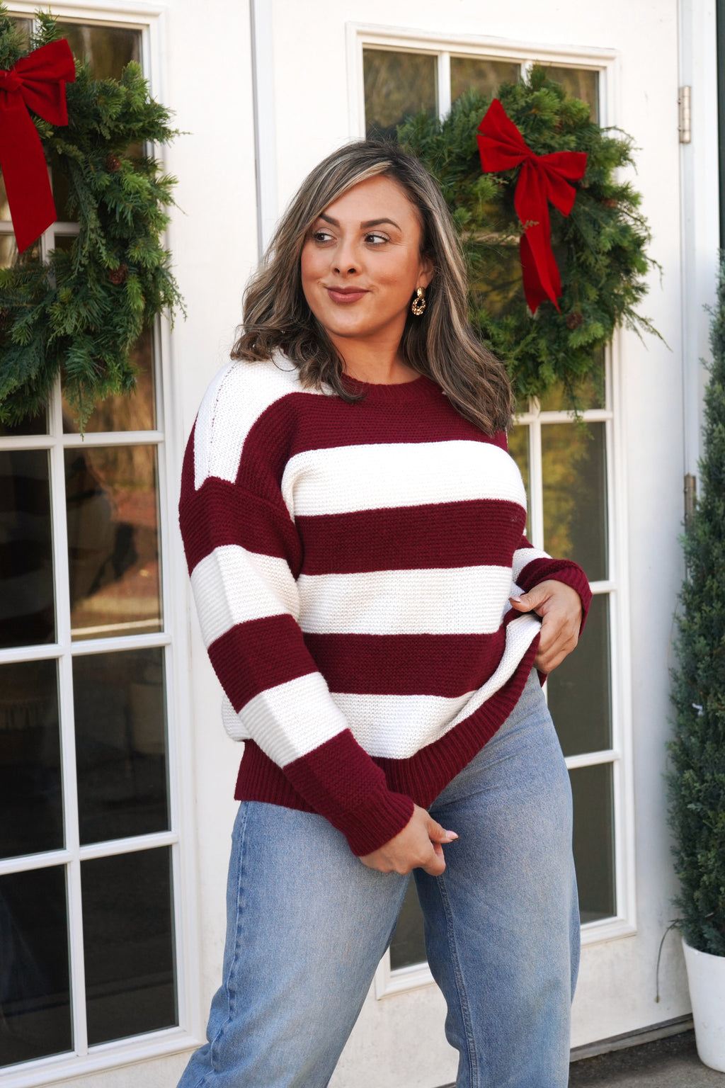 Burgundy Striped Sweater