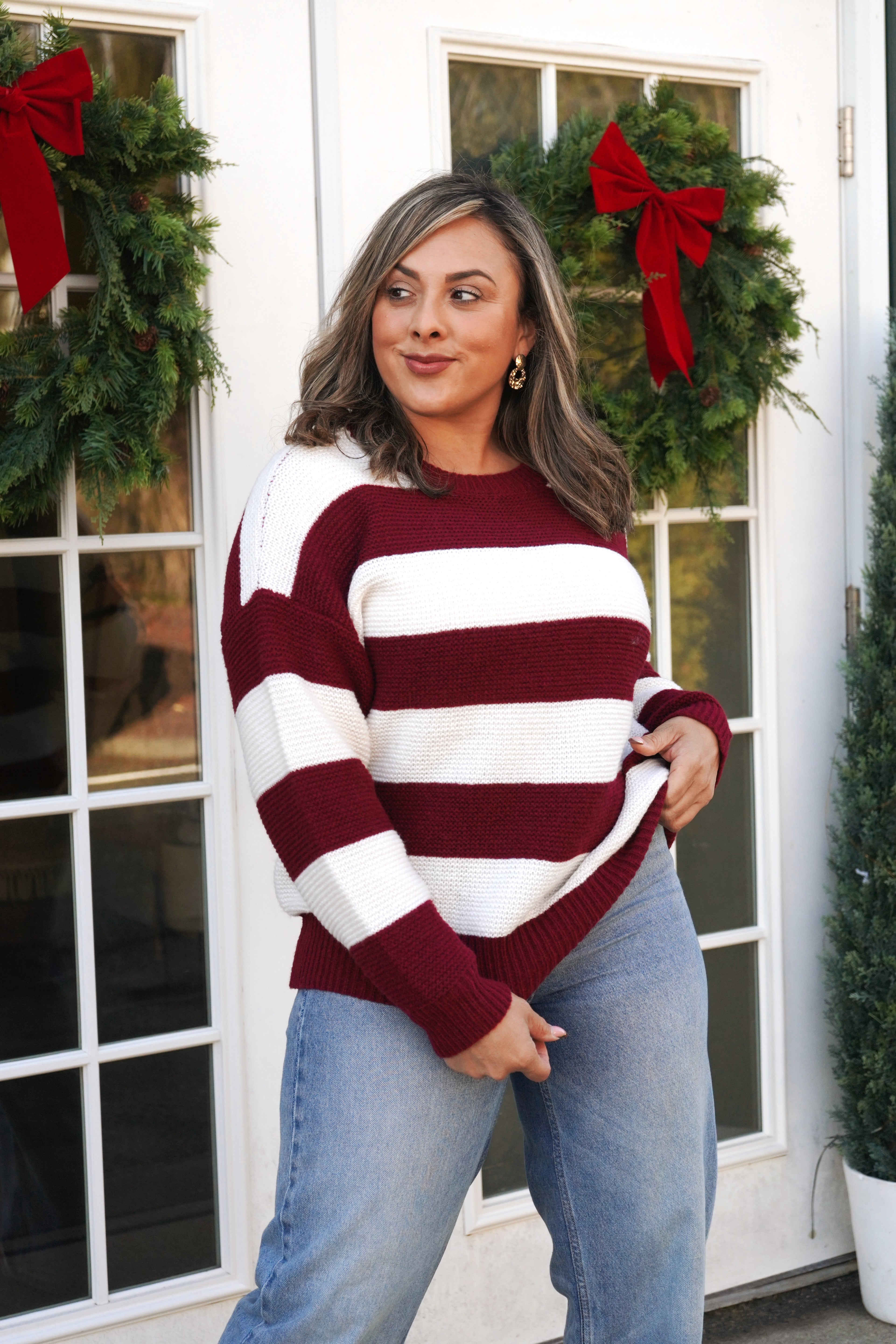 Burgundy Striped Sweater