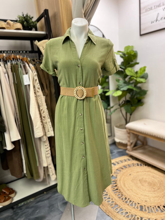 Casual Midi Belt Dress