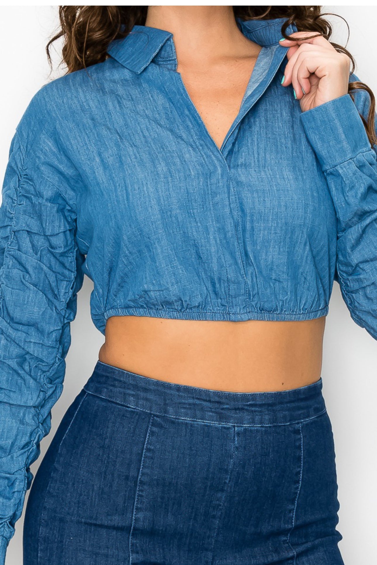 Elastic denim top