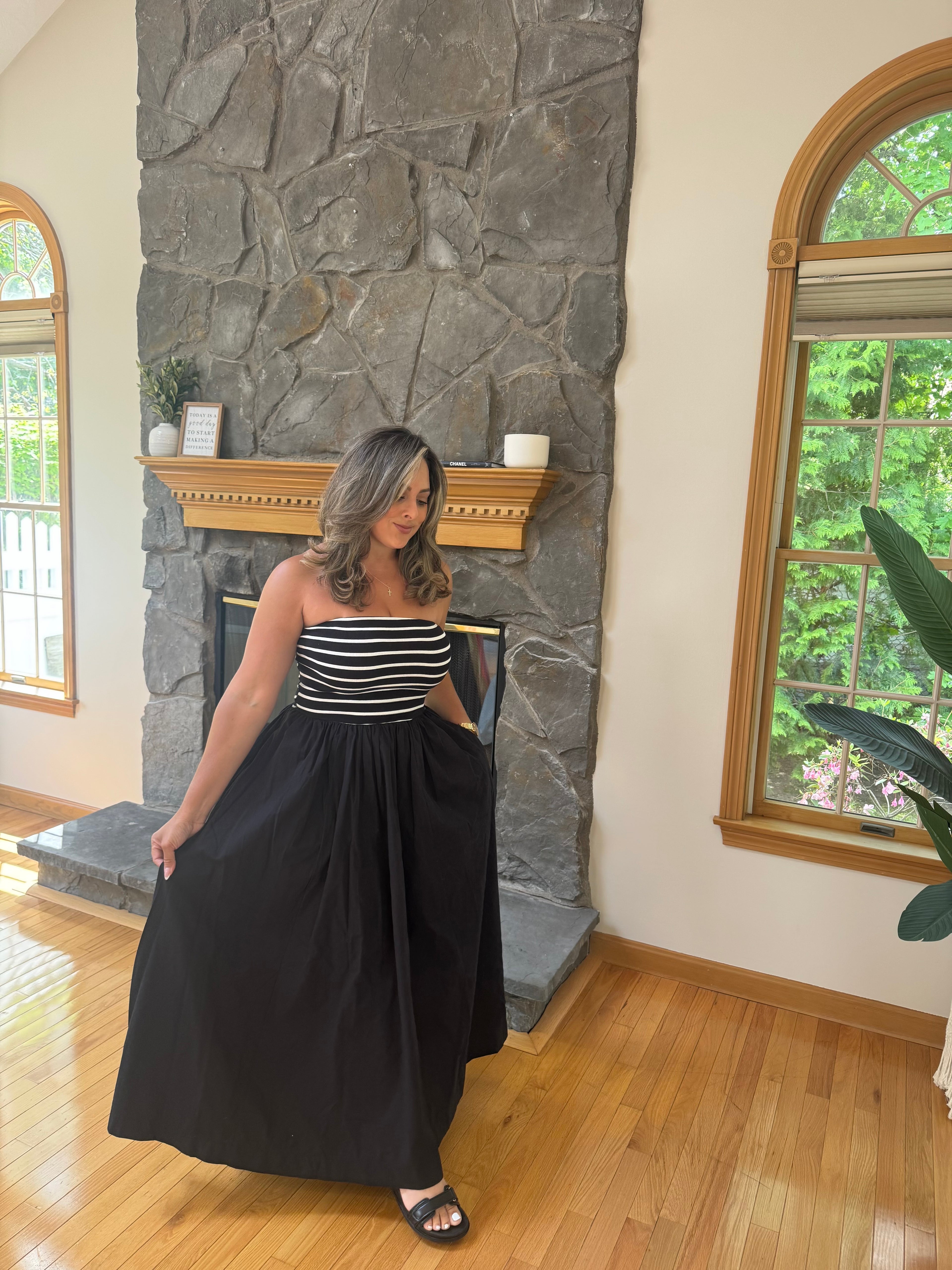 Ribbed Tube Blk /Wht Stripped Maxi
