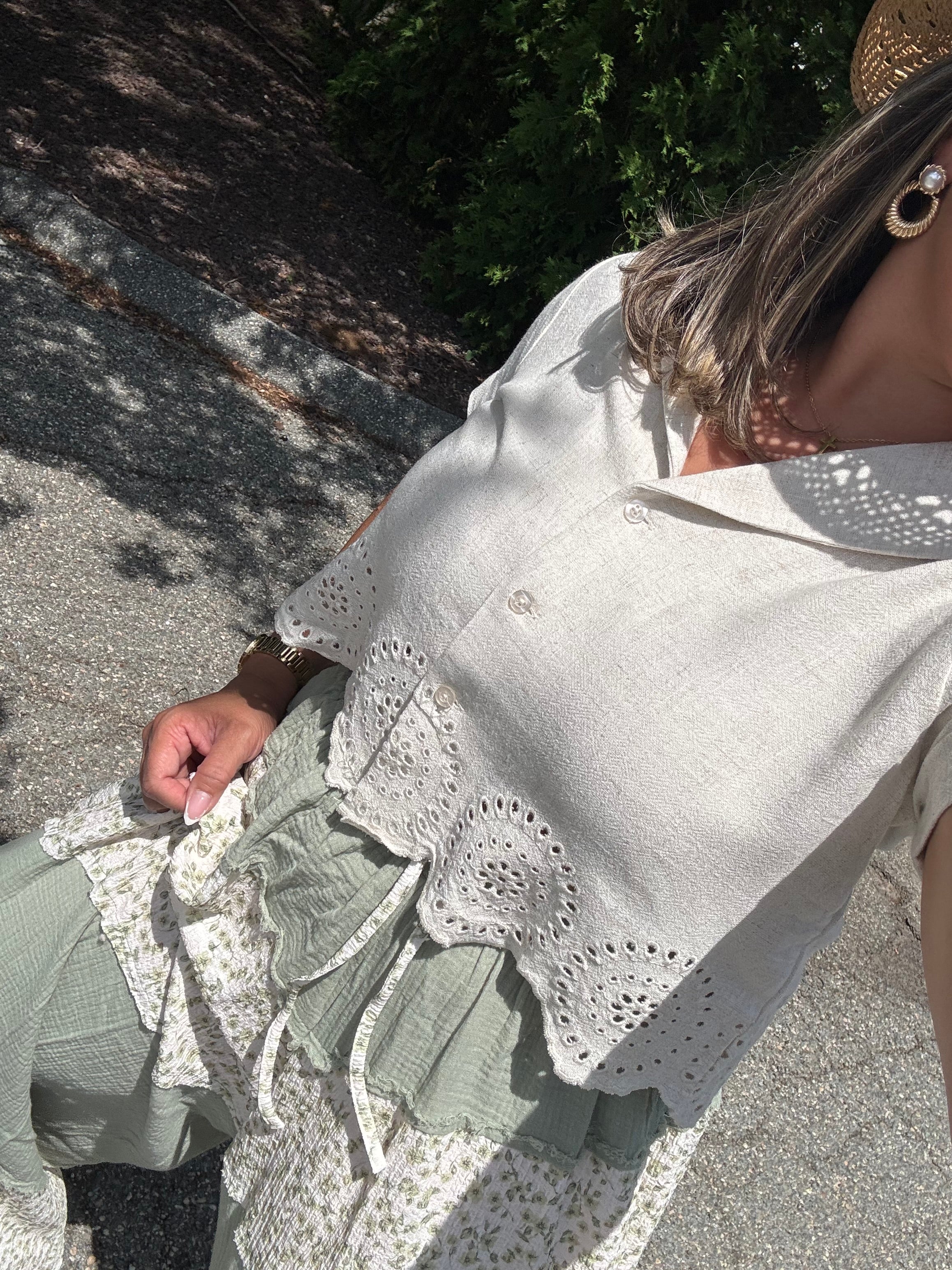 Beige Eyelet Top