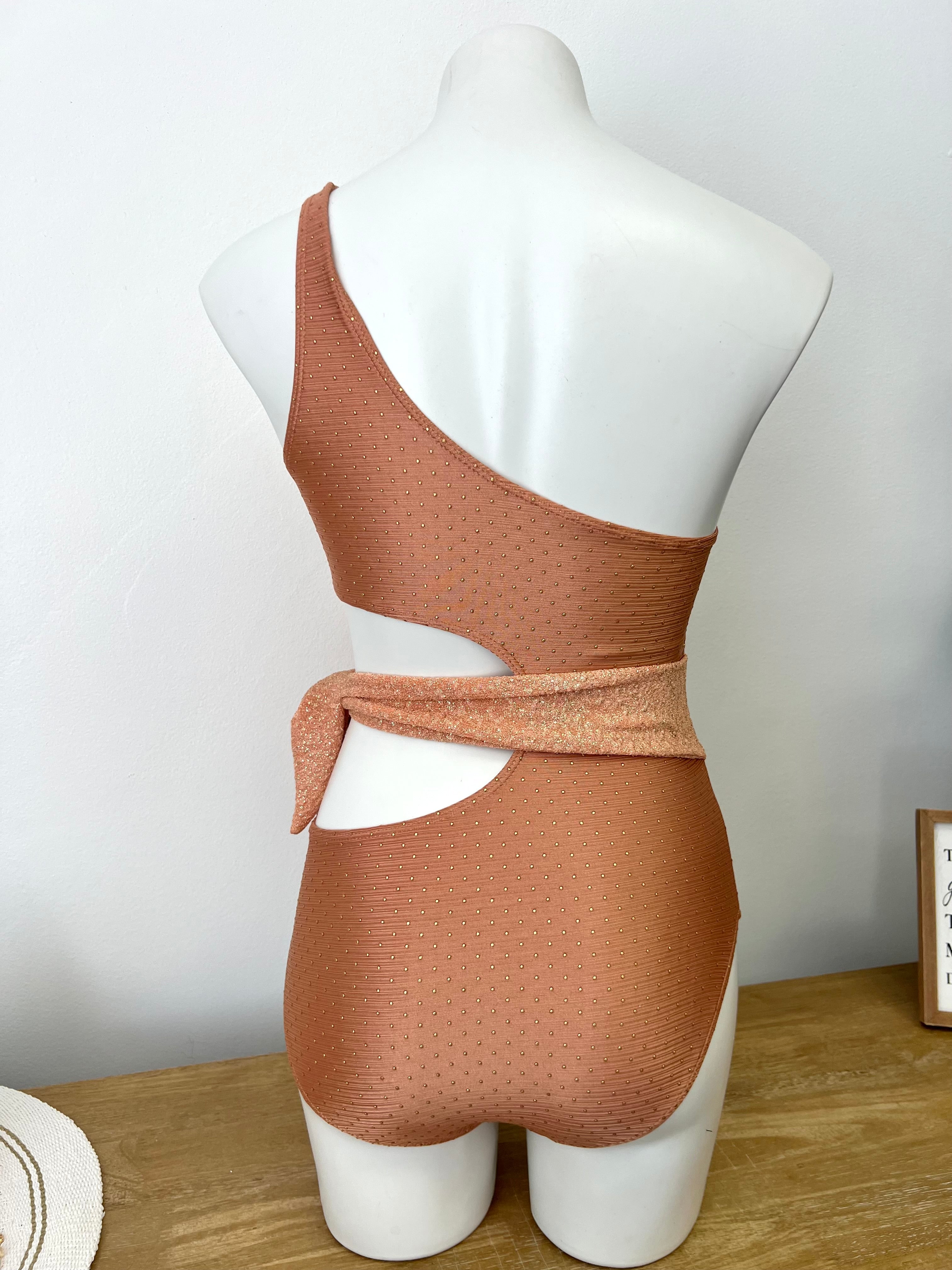 Orange Metallic Tie One Piece