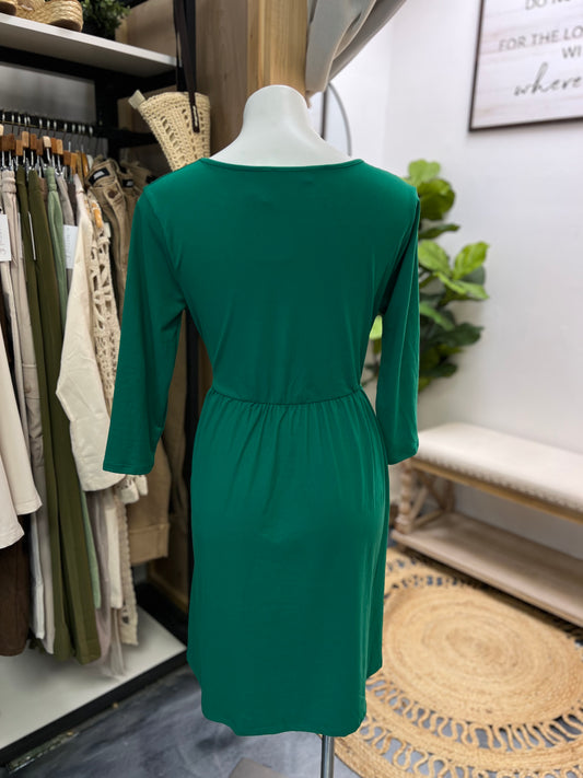 Green V Neck Midi Dress